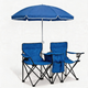 2-Person Folding Beach Chair Set with Umbrella & Cooler Bag – Blue