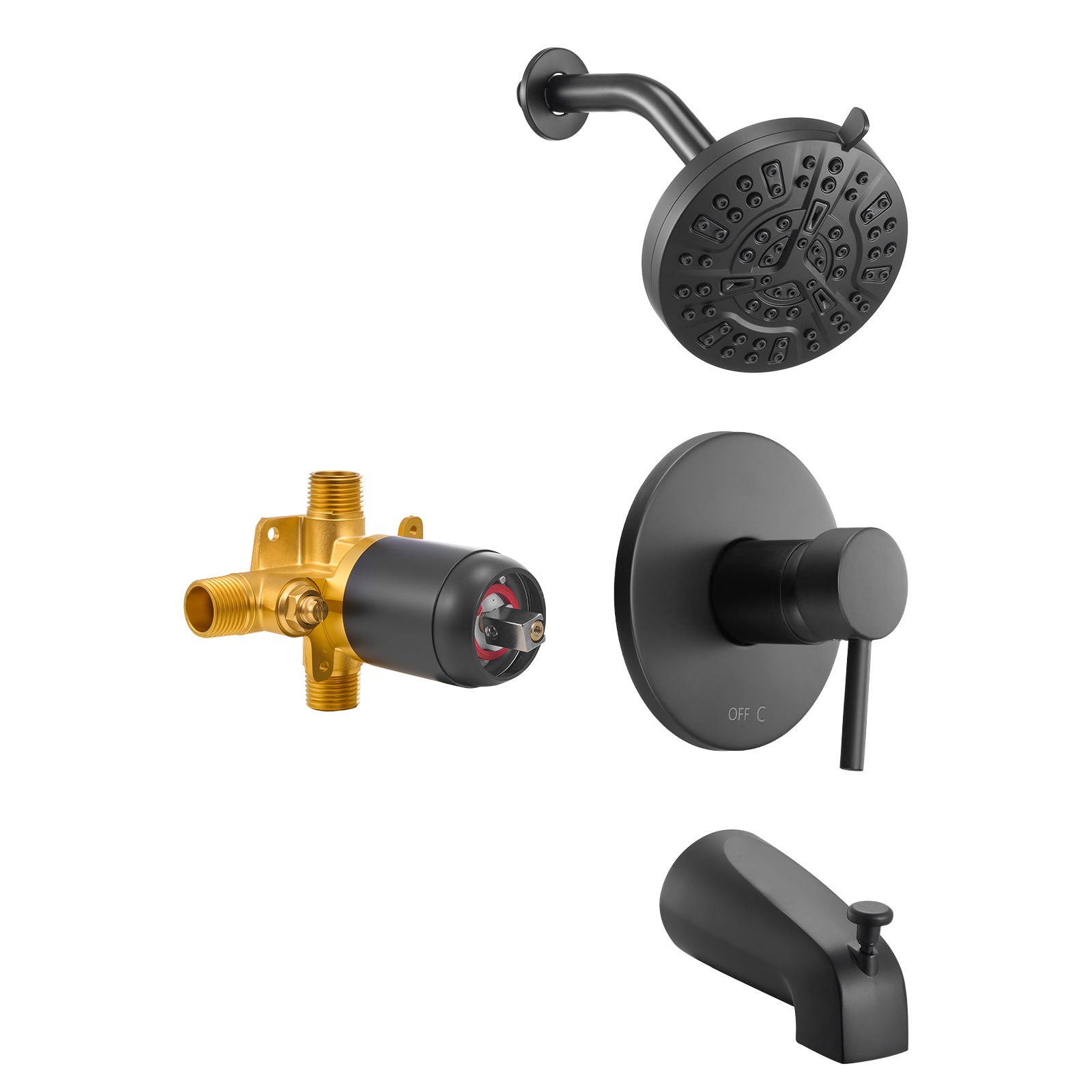 Complete Tub & Shower Faucet Set – 5" Rainfall Shower Head, 8 Spray Modes, Pressure Balancing Valve, Matte Black