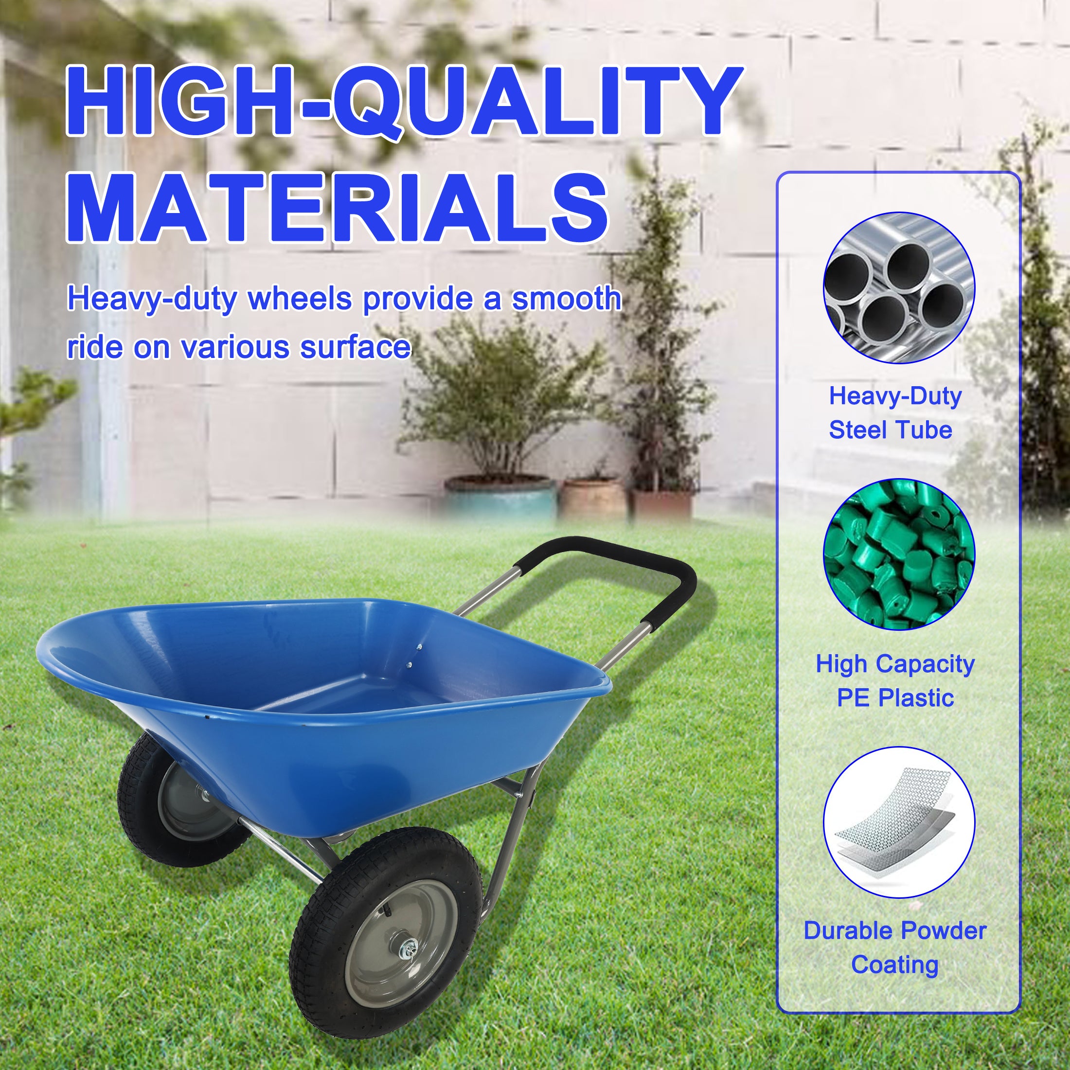 wheel barrow Two wheeled trolley for blue garden 15 inch pneumatic wheel WB189BL