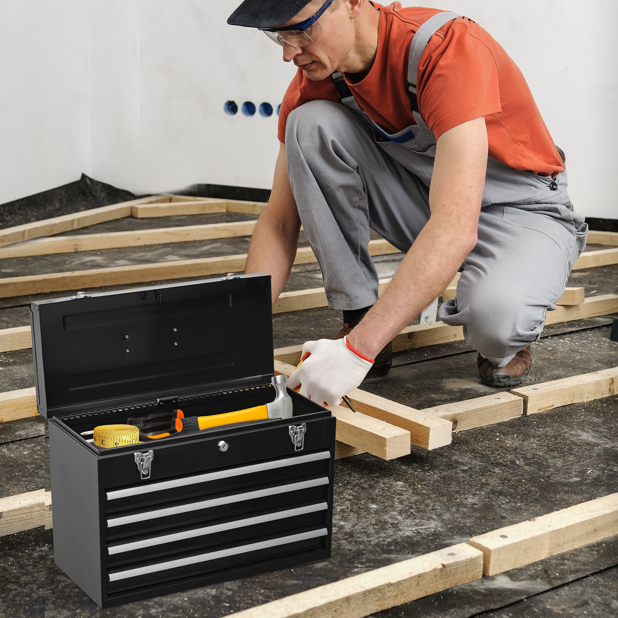 4-Drawer Steel Tool Chest – Portable Metal Tool Box with Cylinder Lock & Powder Coat