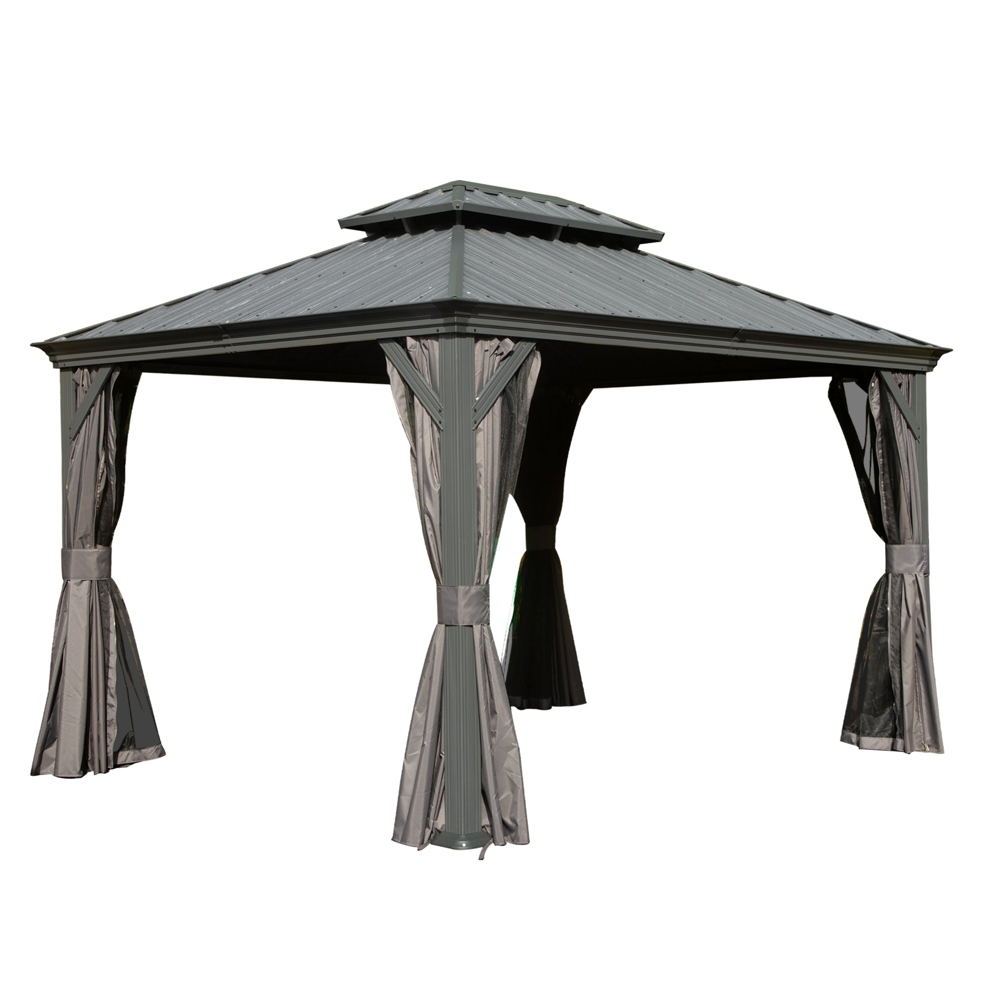 11x13 FT Hardtop Gazebo, Double Roof Galvanized Steel, 40MPH Wind, Curtains & Netting, Gray