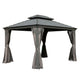 11x13 FT Hardtop Gazebo, Double Roof Galvanized Steel, 40MPH Wind, Curtains & Netting, Gray