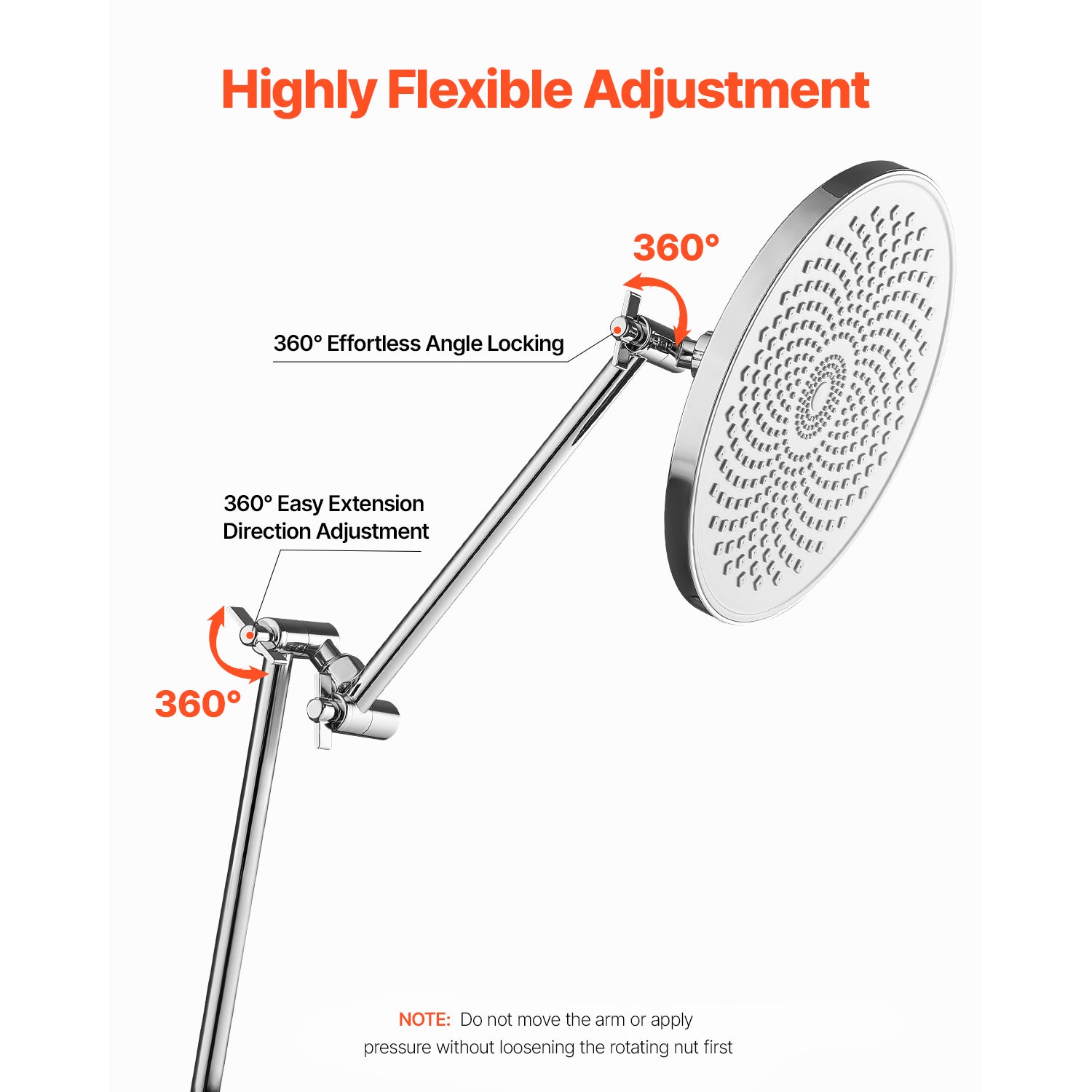 11” Adjustable Shower Arm Extension – 360° Swivel, G1/2 Universal Fit, Chrome