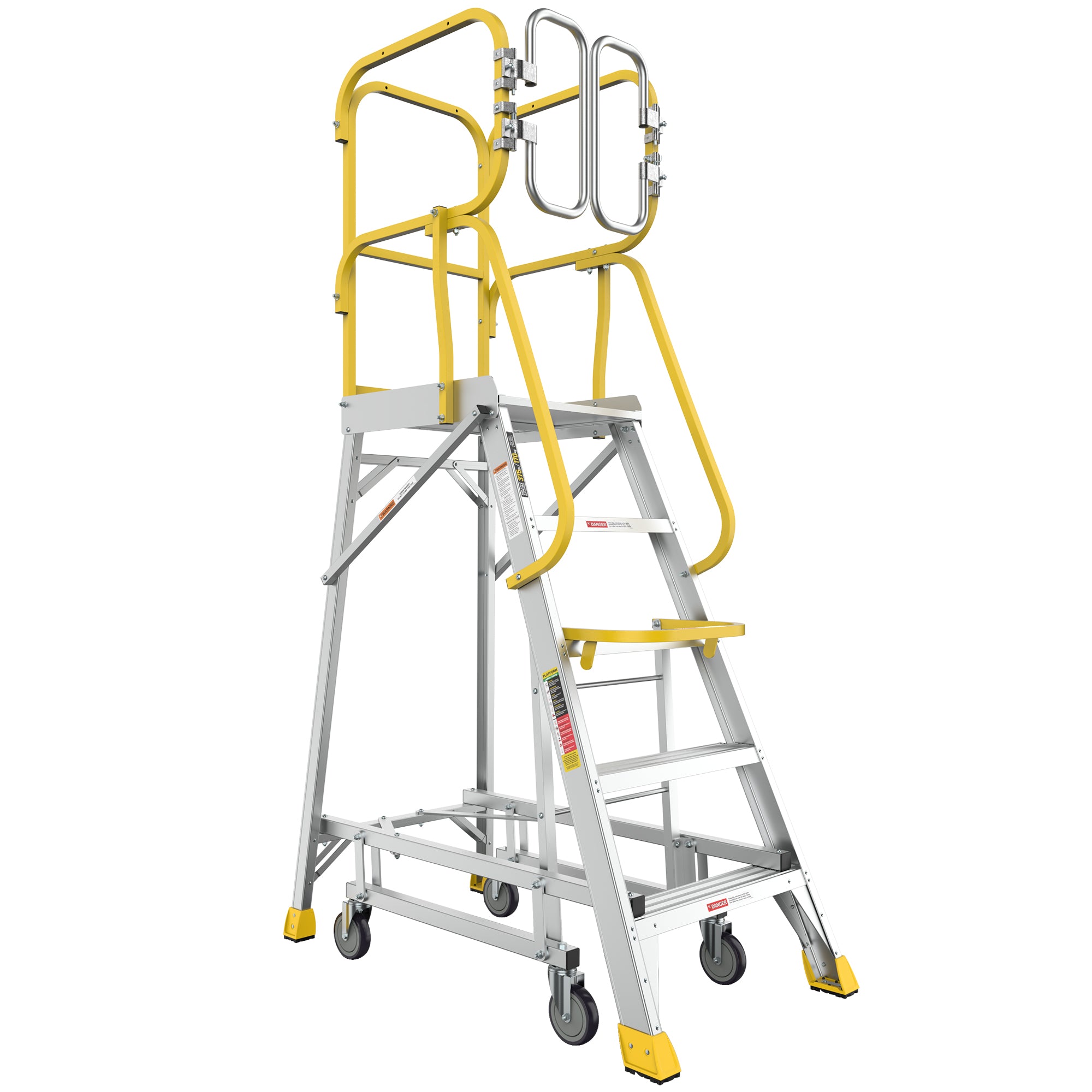 5‑Step Aluminum Rolling Platform Ladder — 375 lb Capacity, 20"x24" Standing Platform, Silver