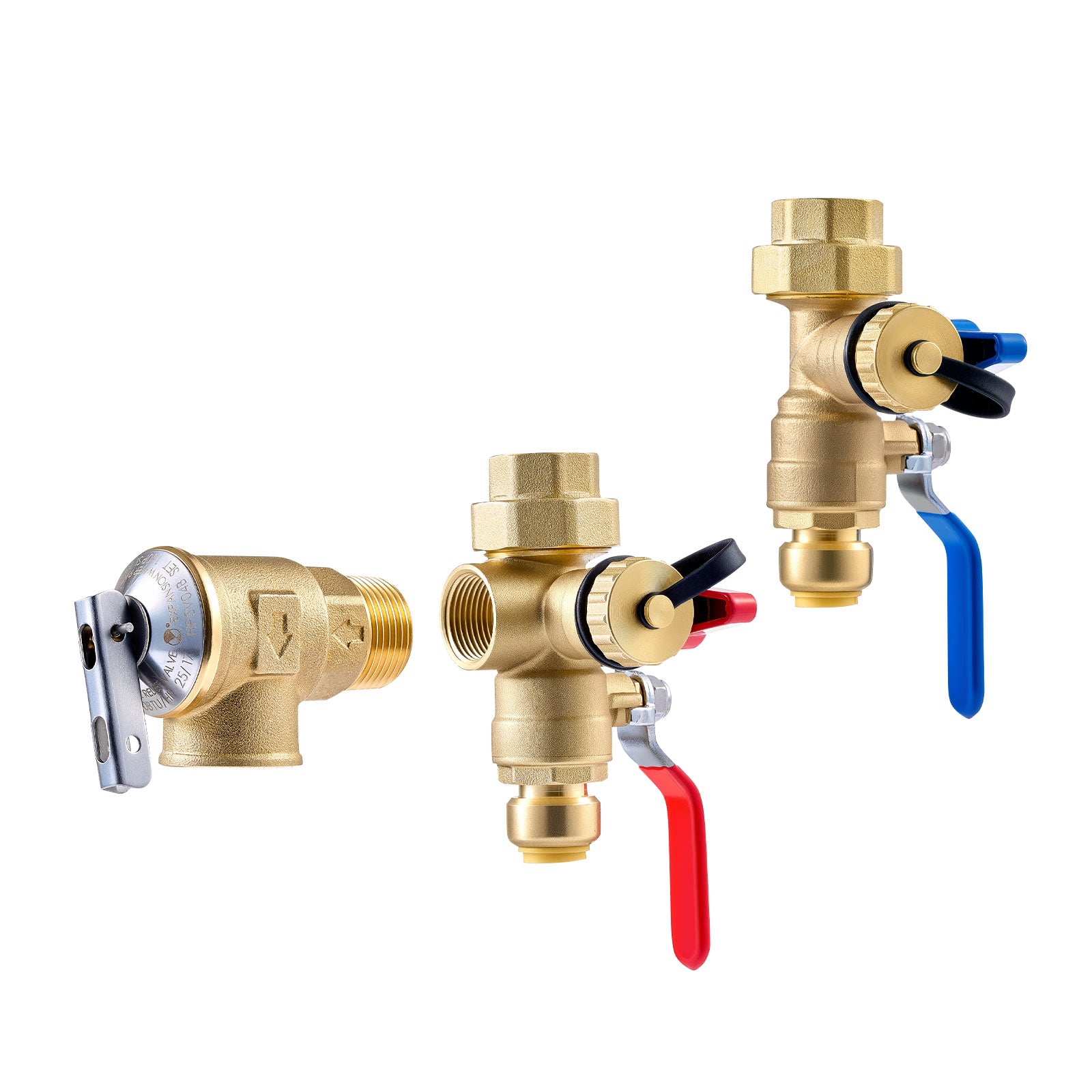 Tankless Water Heater Service Valve Kit – 3/4” NPT to PTC Isolation Valves + Pressure Relief, Lead-Free Brass