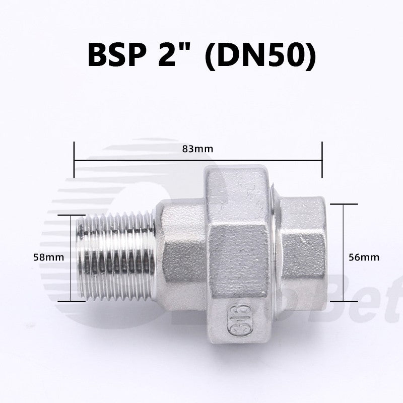 304 Stainless Steel Union BSP Male-Female Pipe Fitting Adapter — 1/4" to 2"