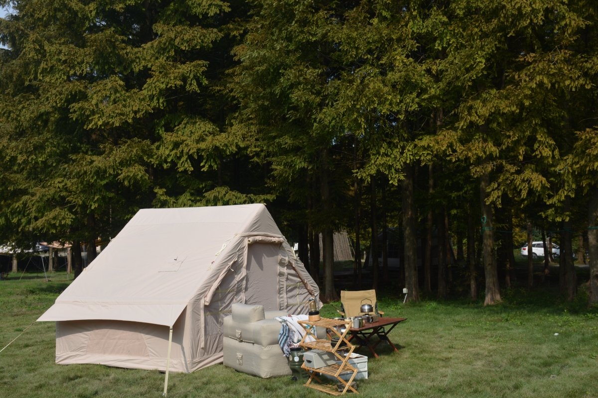 Inflatable Camping Tent Easy Setup 4 Season Glamping Tent with High Performance Inflatable Structure 4 - 6 Persons Waterproof Windproof Outdoor Self - Supporting Blow up Tent Air Tent Portable House Beige - HomeDIYer