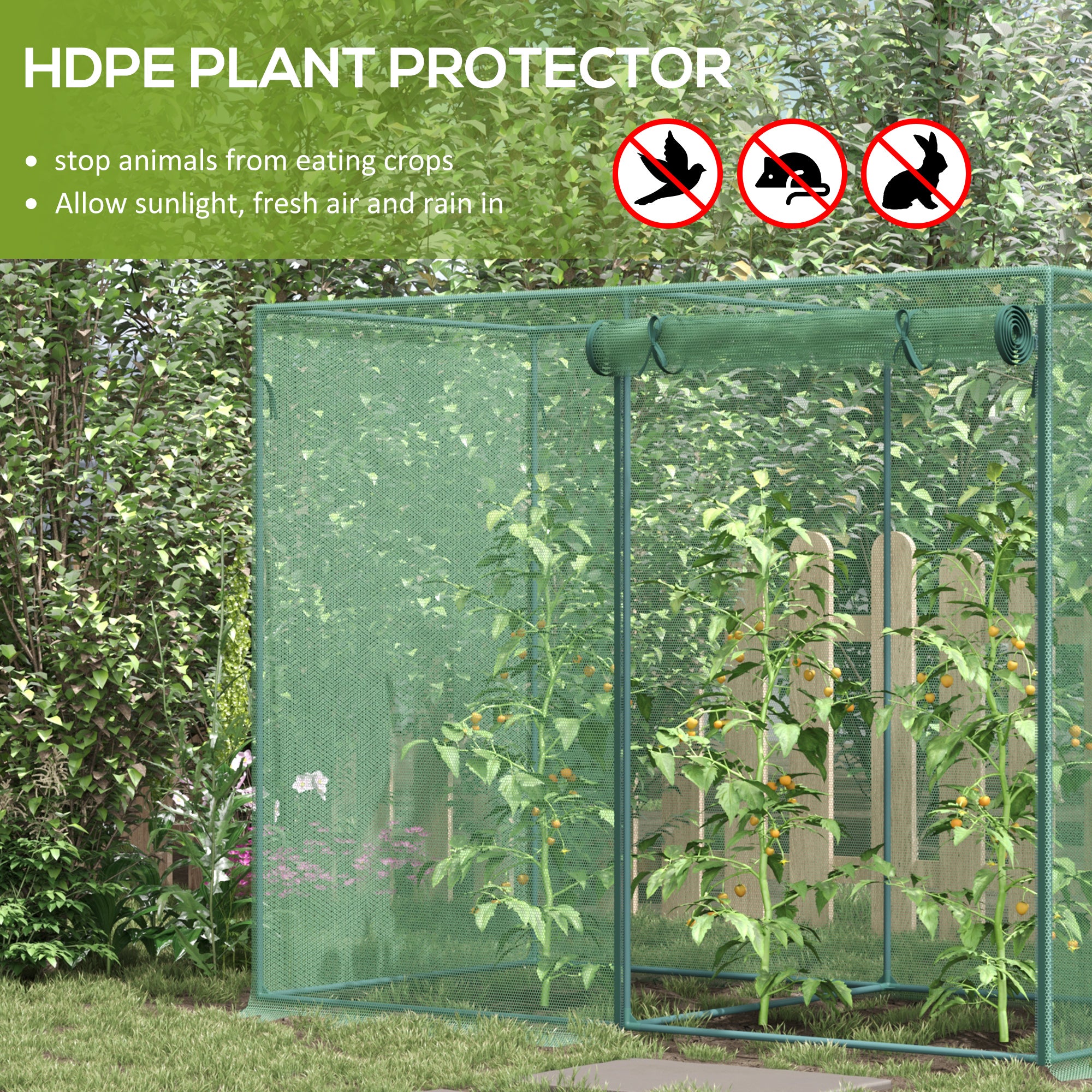 6' x 3' Crop Cage, Plant Protection Tent with Zippered Doors for Vegetable Garden, Backyard, Green