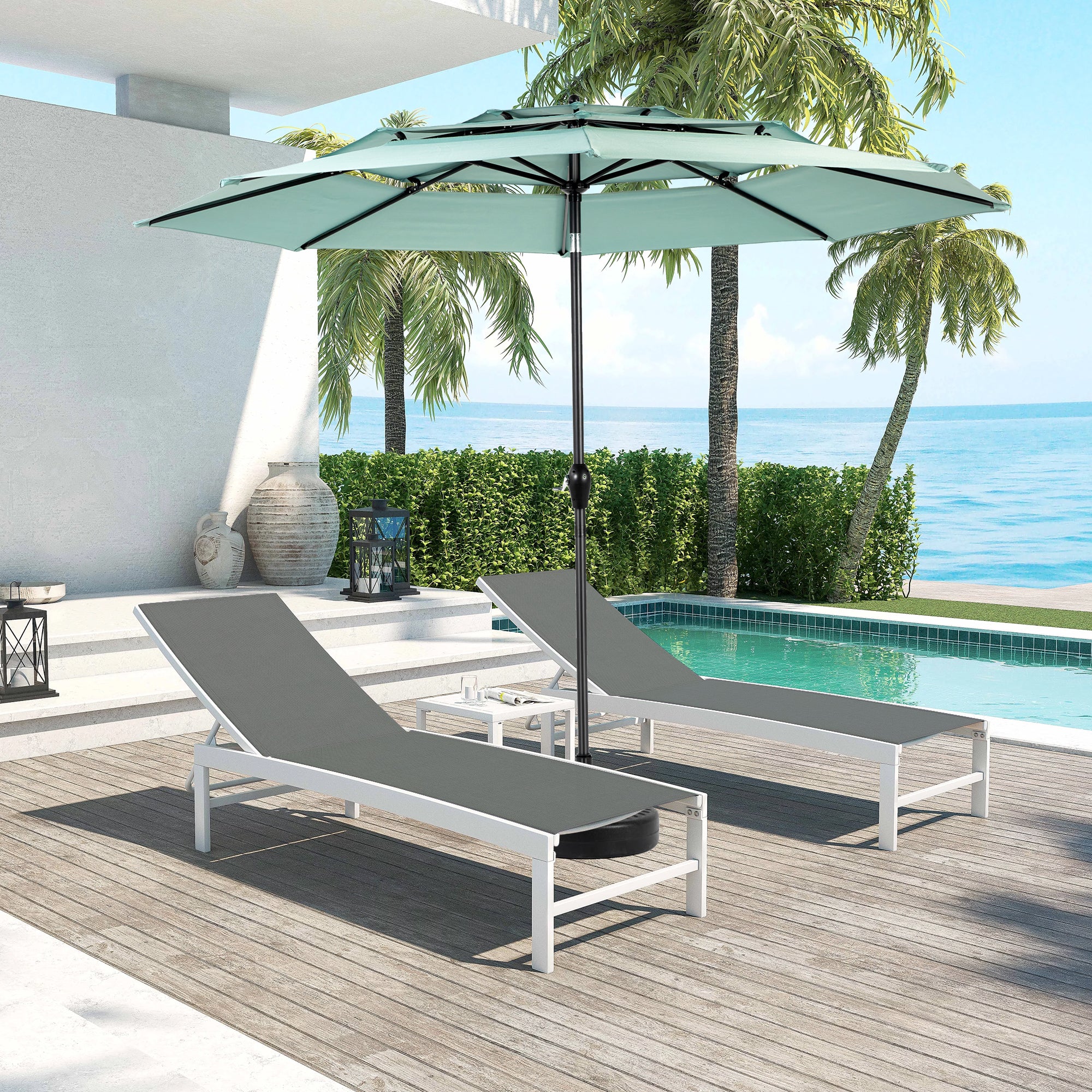 10 Ft Aluminum Auto-Tilt Patio Umbrella, 3-Tier Vented Canopy, Crank, Light Green