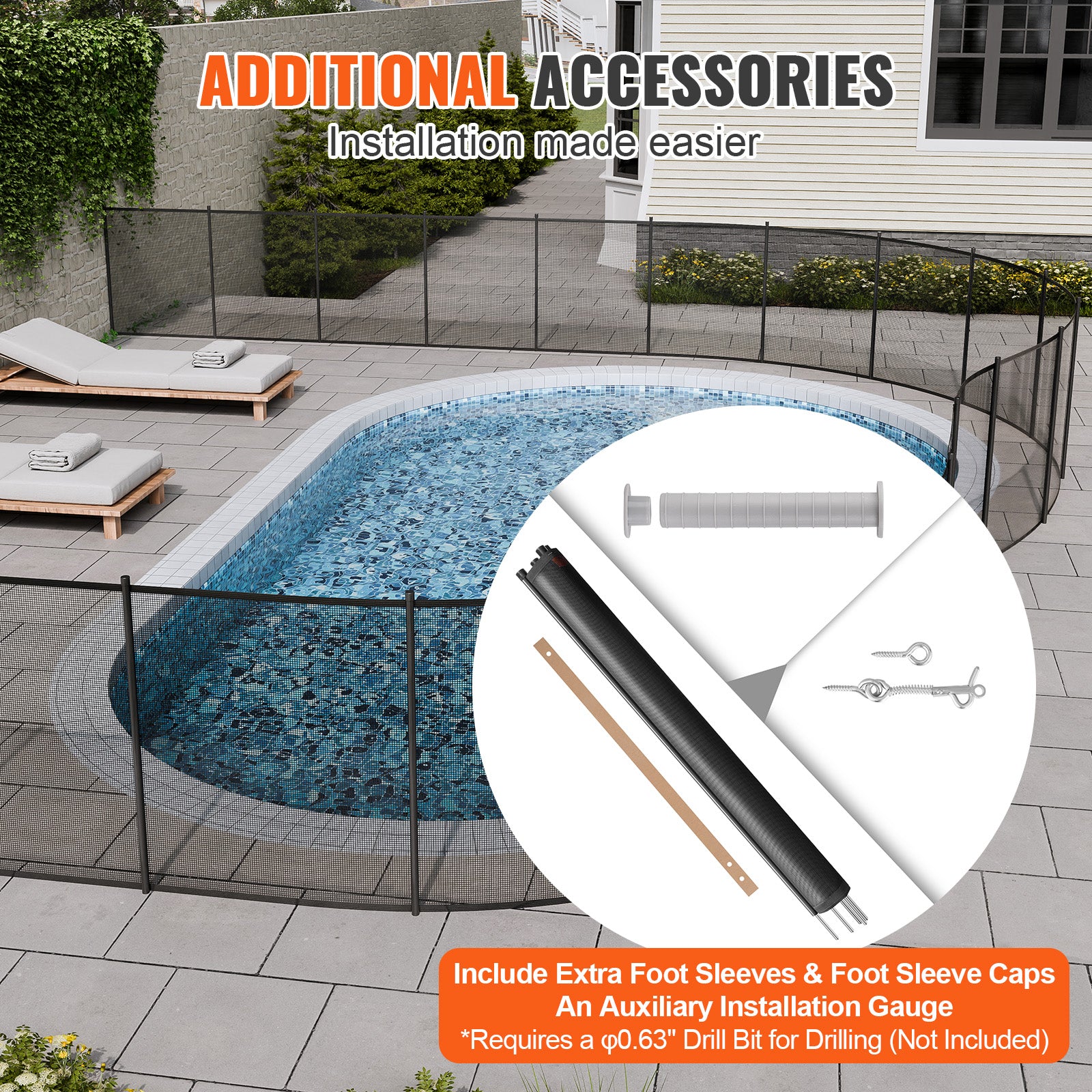 4ft x 72ft Removable Pool Safety Fence — DIY Child & Pet Protection Mesh for Inground Pools Black