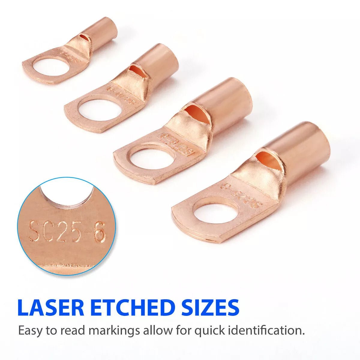 60Pcs/Kit SC6 - 25 Copper Lug Ring Battery Bare Lug Terminals Connector Wire Gauge - HomeDIYer