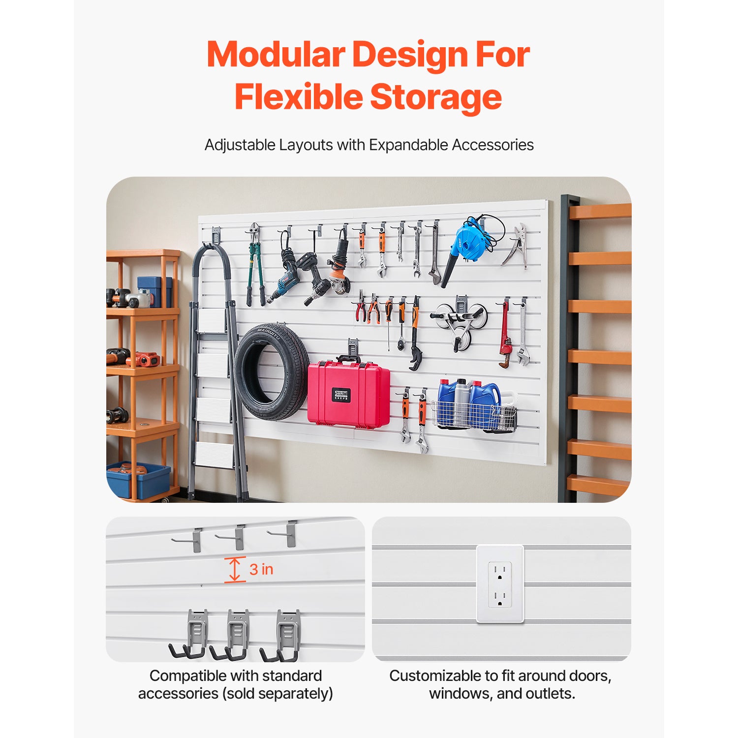 8 x 4 ft Slat Wall Paneling PVC White Garage Slatwall with Accessories