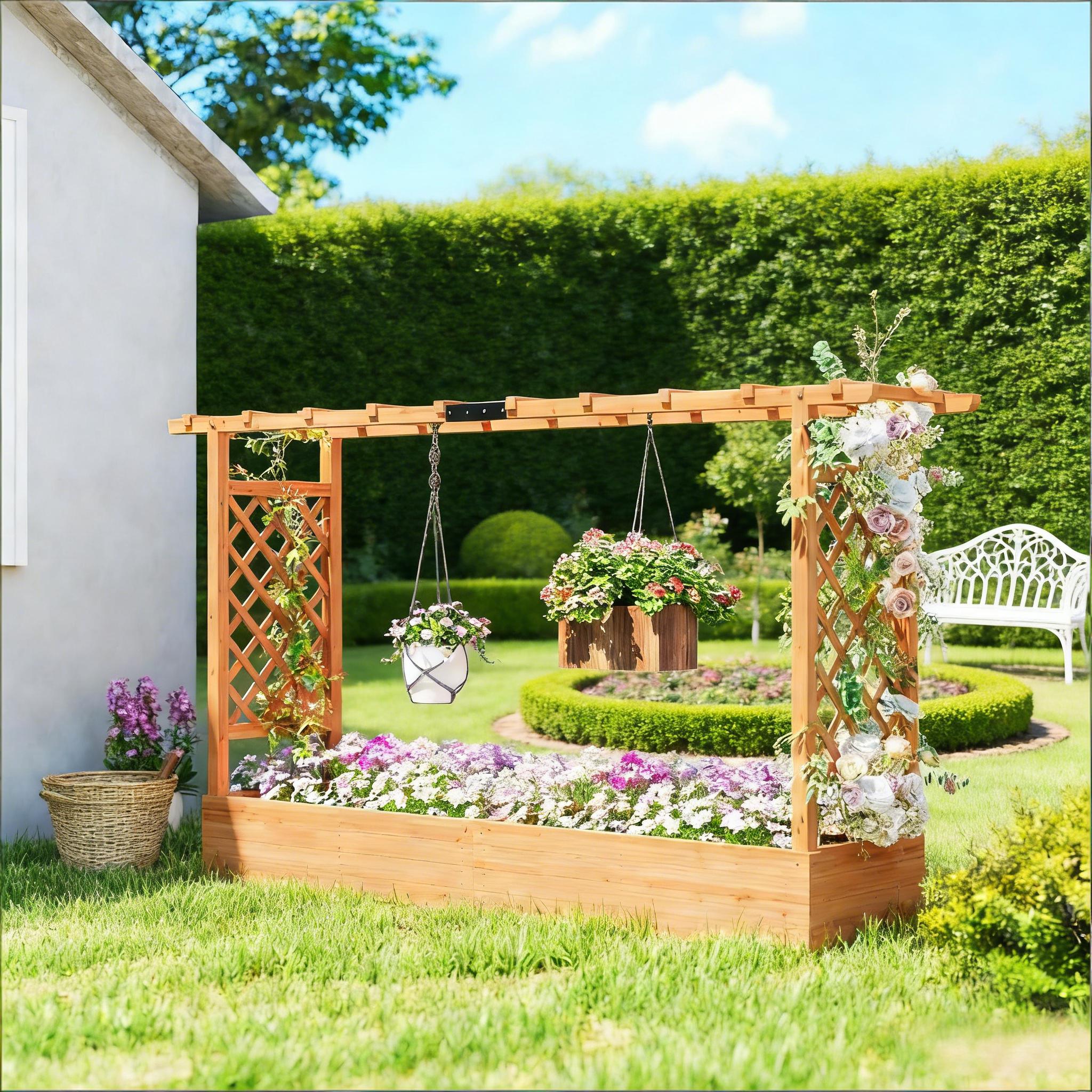 flower planter with trellis Wooden Planter Box,Trellis Planter,Raised Garden Bed August Grove Size: 44.7" H x 78.7" W x 17.3" D