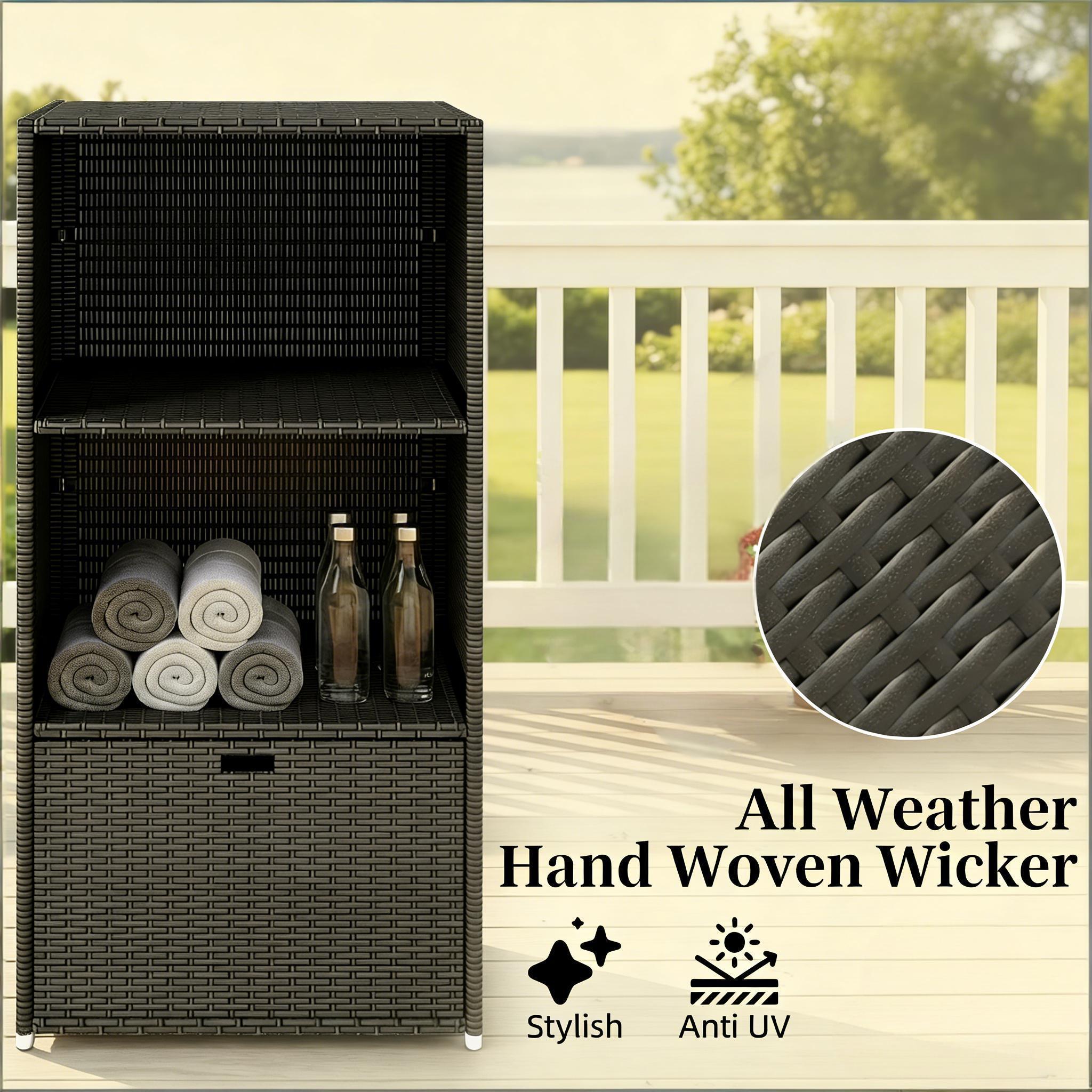 Two-Shelf Towel Storage Rack,Rattan Wicker Storage Organizer,Beachfront Towel Storage Rack