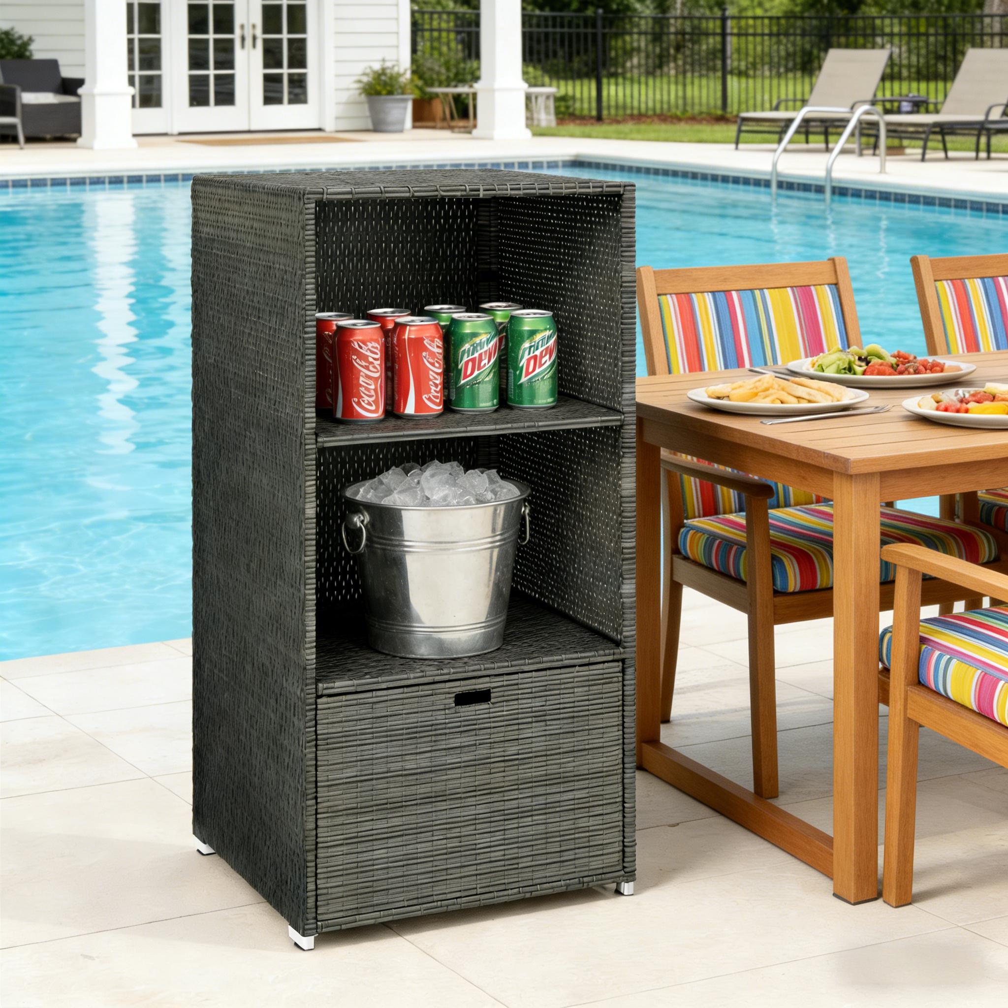 Two-Shelf Towel Storage Rack,Rattan Wicker Storage Organizer,Beachfront Towel Storage Rack