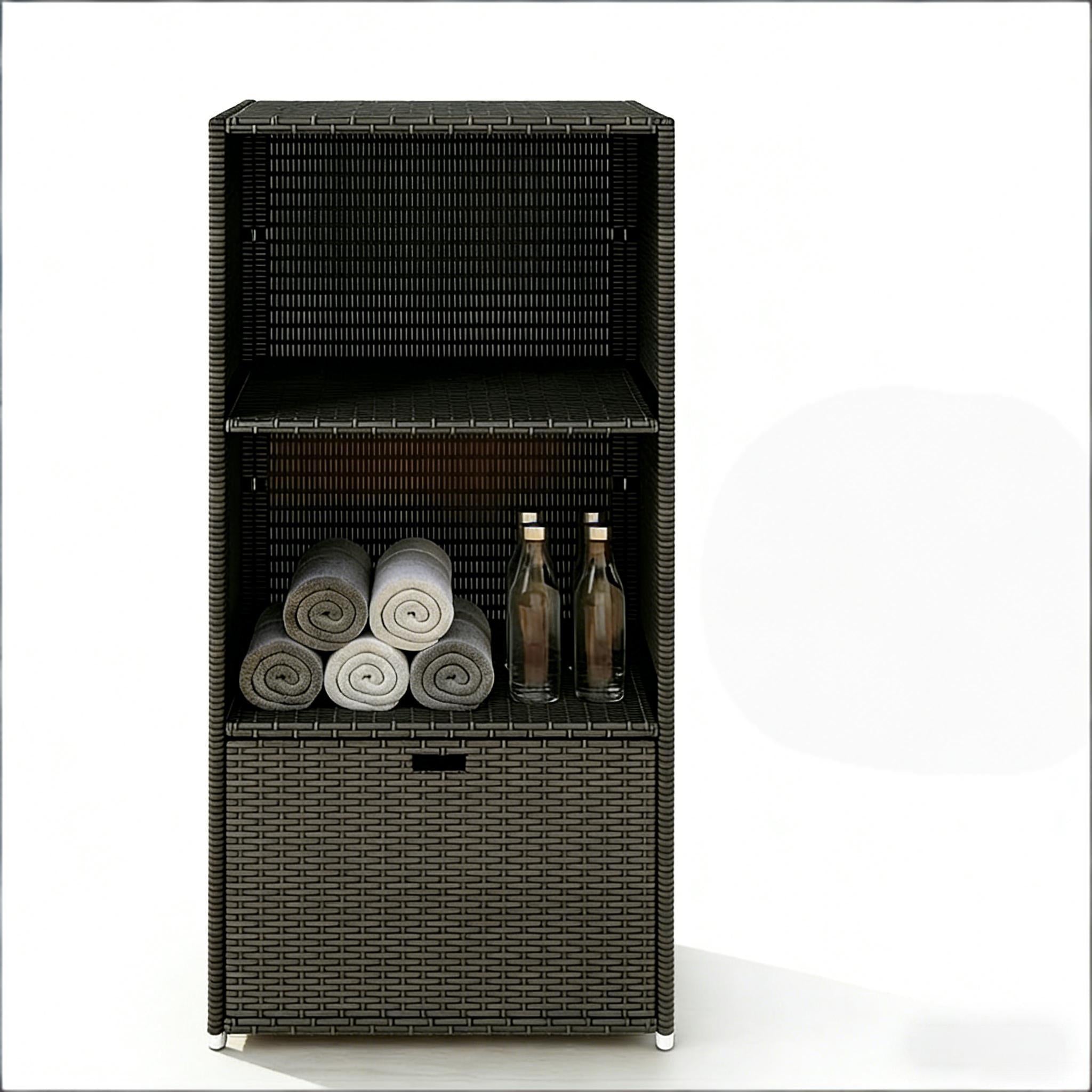 Two-Shelf Towel Storage Rack,Rattan Wicker Storage Organizer,Beachfront Towel Storage Rack
