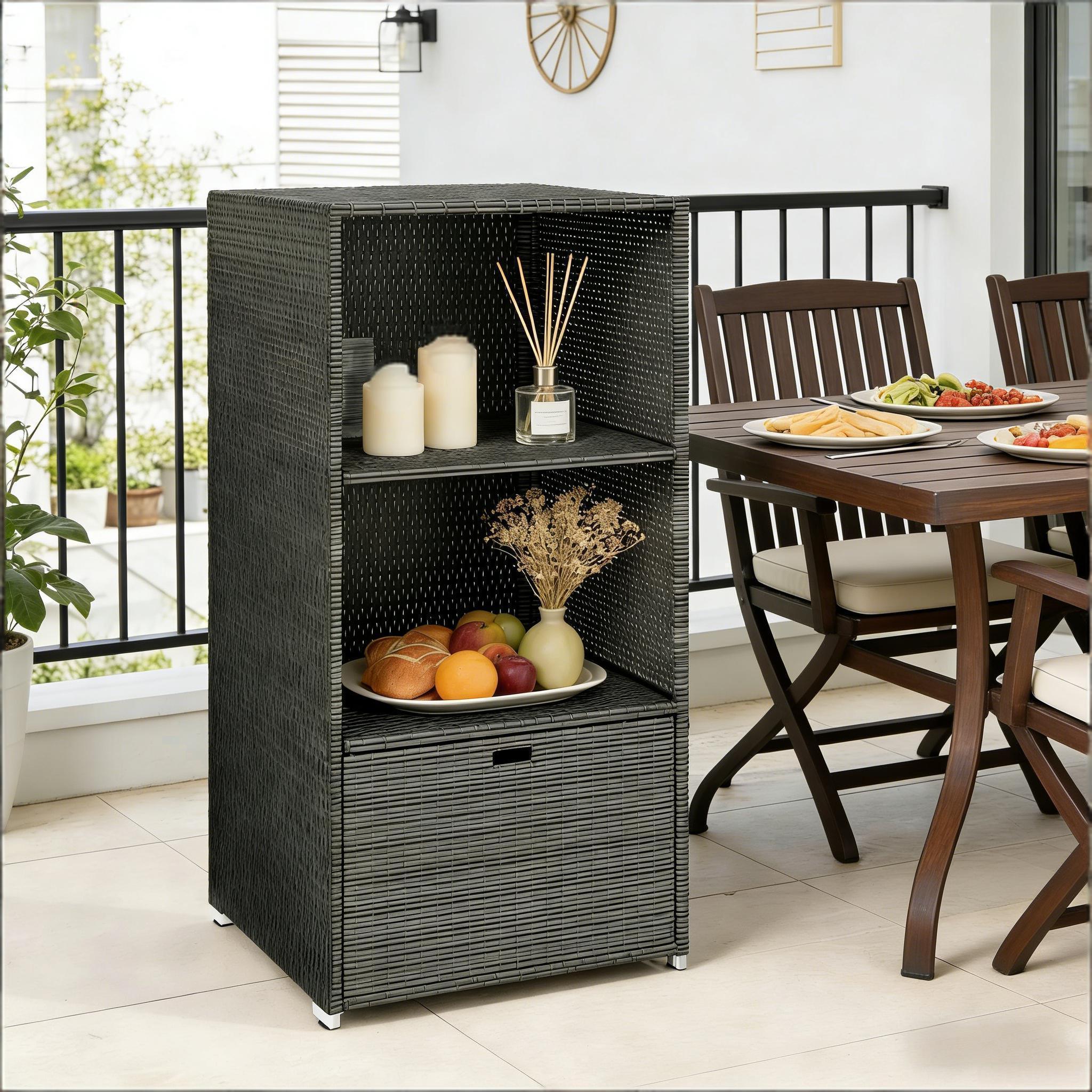 Two-Shelf Towel Storage Rack,Rattan Wicker Storage Organizer,Beachfront Towel Storage Rack