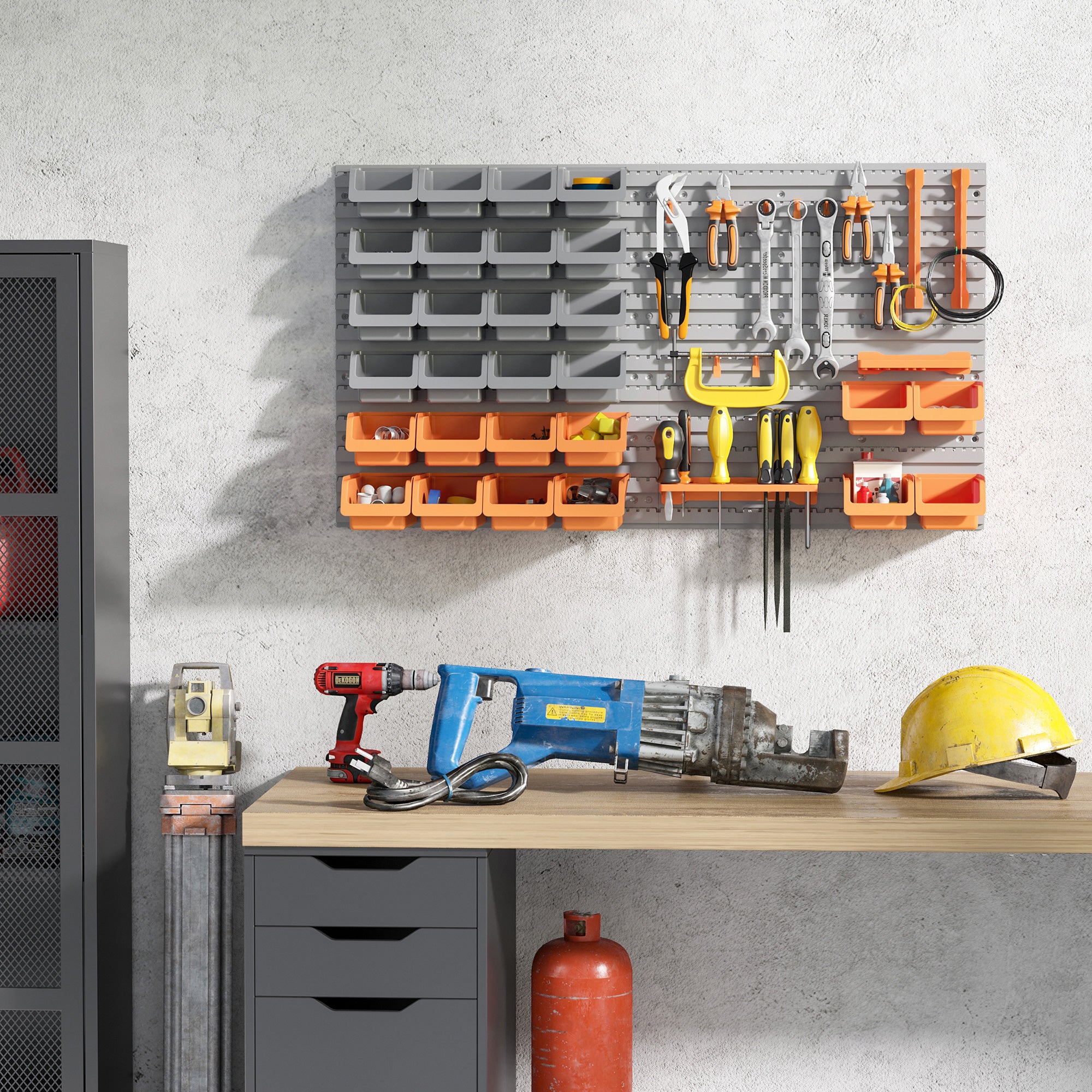 44-Piece Wall Mounted Pegboard Tool Organizer Kit with Storage Bins & Hooks, 66 lb Capacity, Orange