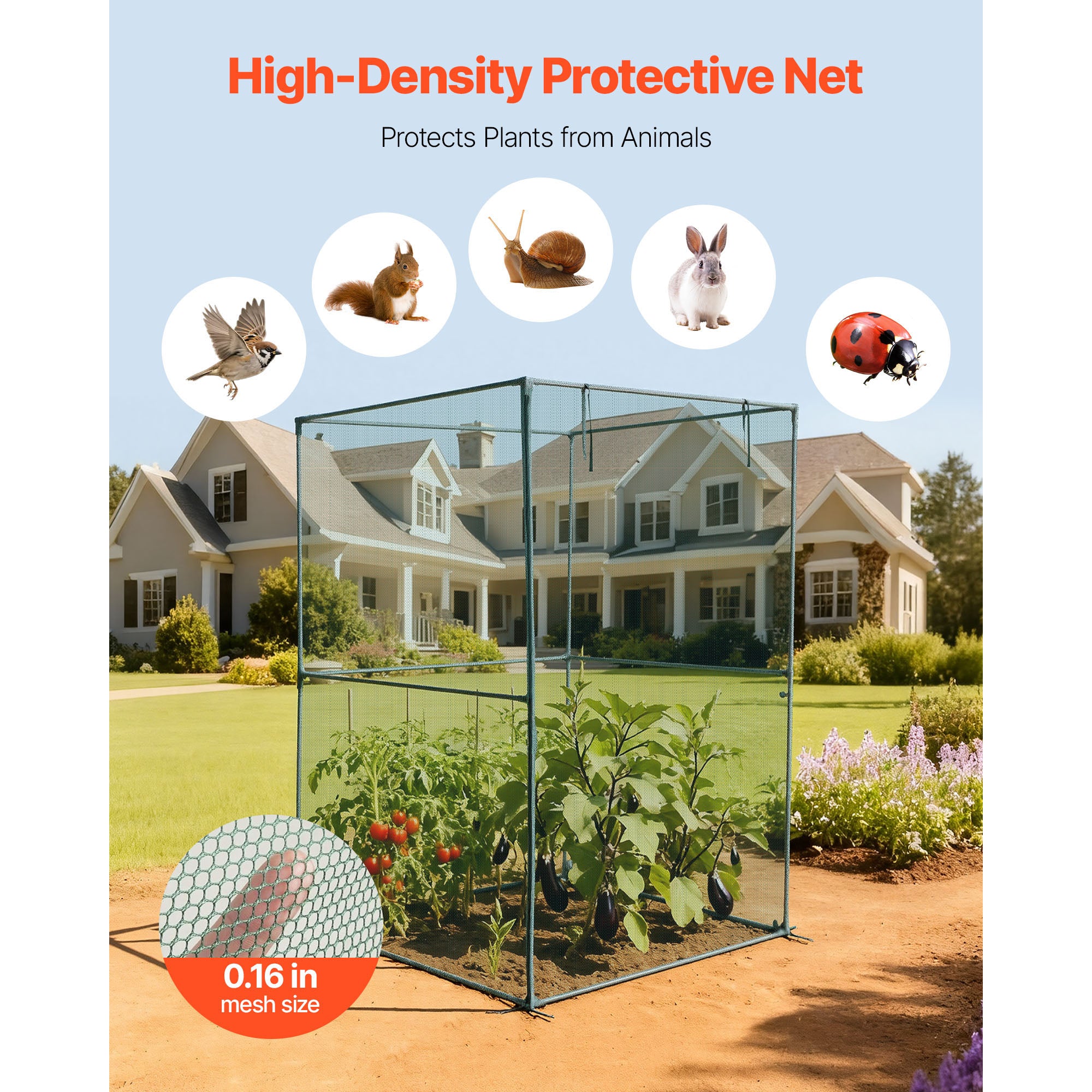 Crop Cage, 3.9 x 3.9 x 5.9 ft Plant Protection Tent with Zippered Door, Wind-Resistant Tall Crop Cage, Easy to Install, Outdoor Raised Bed Cover, Tomato Plant Netting for Garden Patio Lawn
