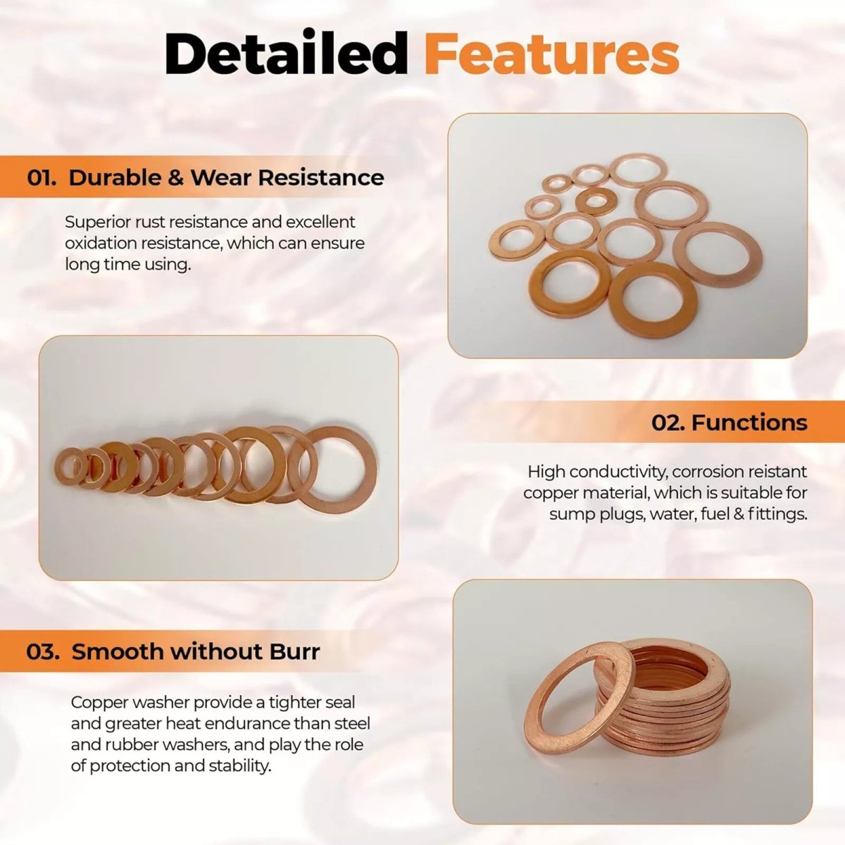 200PCS Gasket Crush Washers Set Assorted Solid Copper Car Engine Seal Flat Ring - HomeDIYer