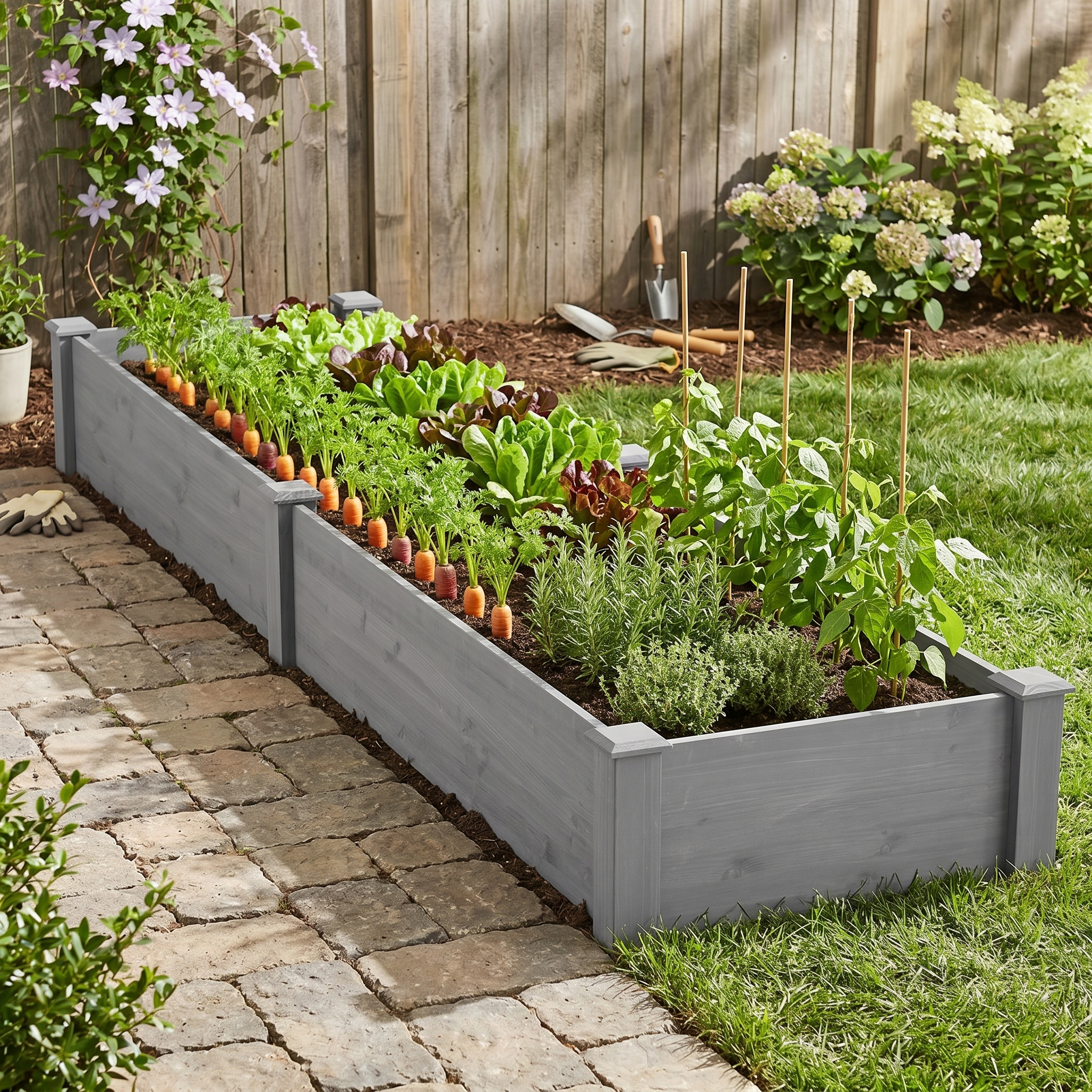 Raised Garden Bed 96x28x10 in, Large Outdoor Wood Planter Box 300 lb Capacity, Tool-Free Assembly for Vegetables & Flowers, Gray