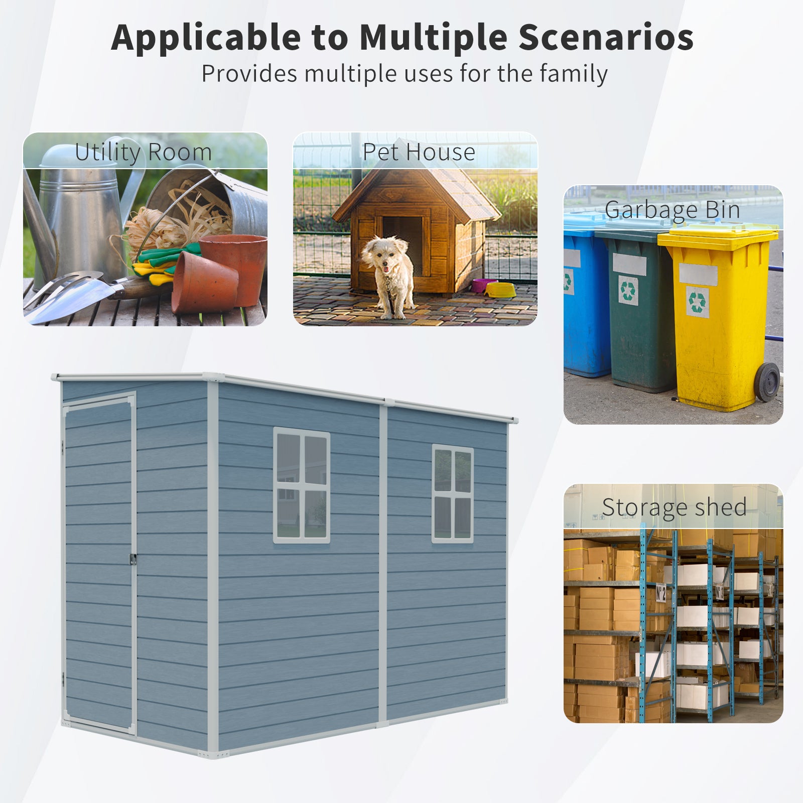4x8ft Outdoor Storage Shed with Floor Resin shed with Two-Window, Waterproof ,Lockable Doors for Patio,Yard,Lawn --Gray