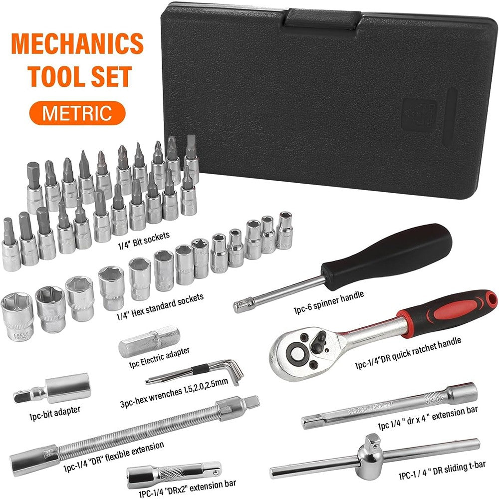 46Pcs 1/4" Drive Socket Set & Screwdriver Bits Ratchet Wrench Drill Bits Set