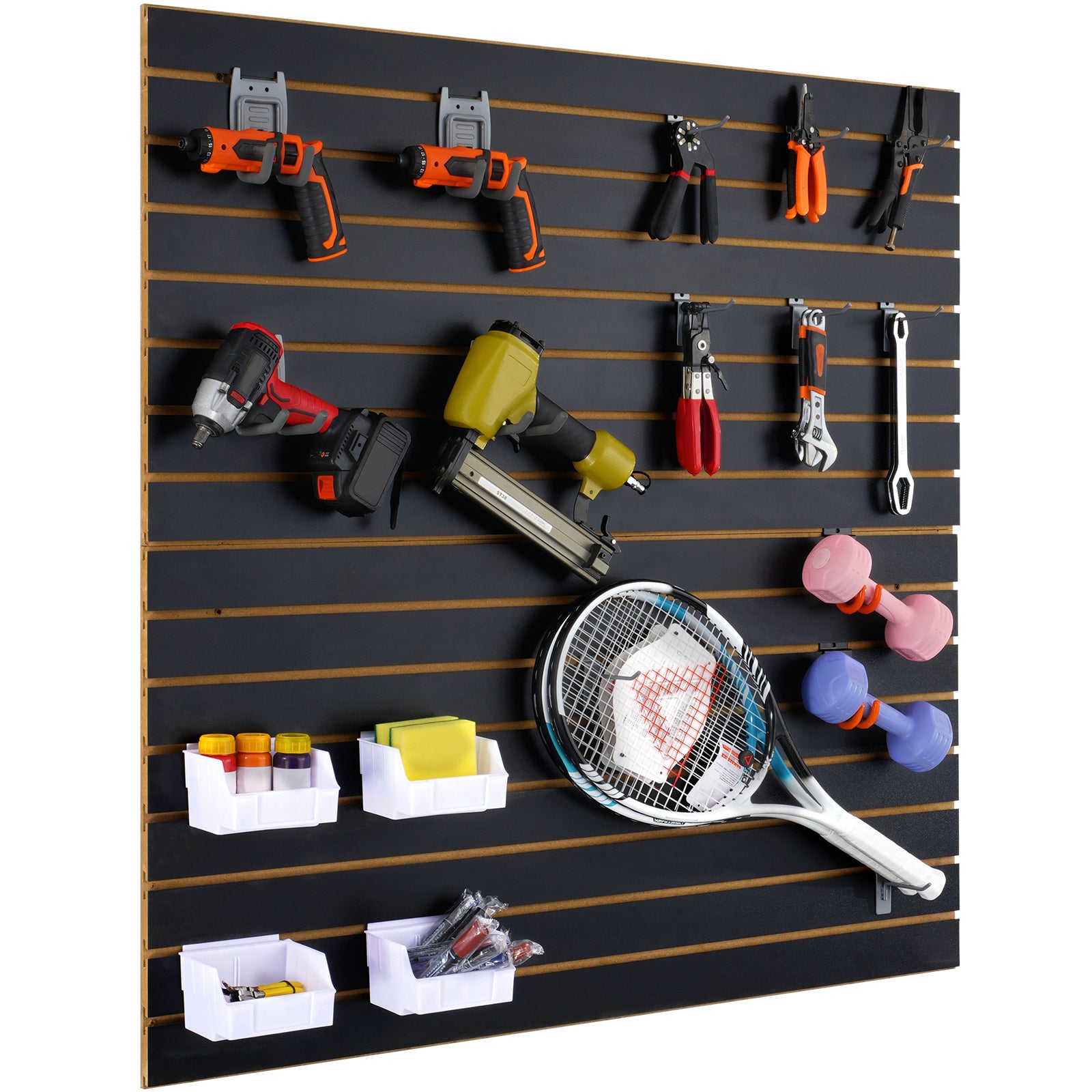 Slatwall Panels, 4 ft x 2 ft Black Garage Wall Panels 24"H x 48"L (Set of 2 Panels), Heavy Duty Garage Wall Organizer Panels Display for Retail Store, Garage Wall, and Craft Storage Organization