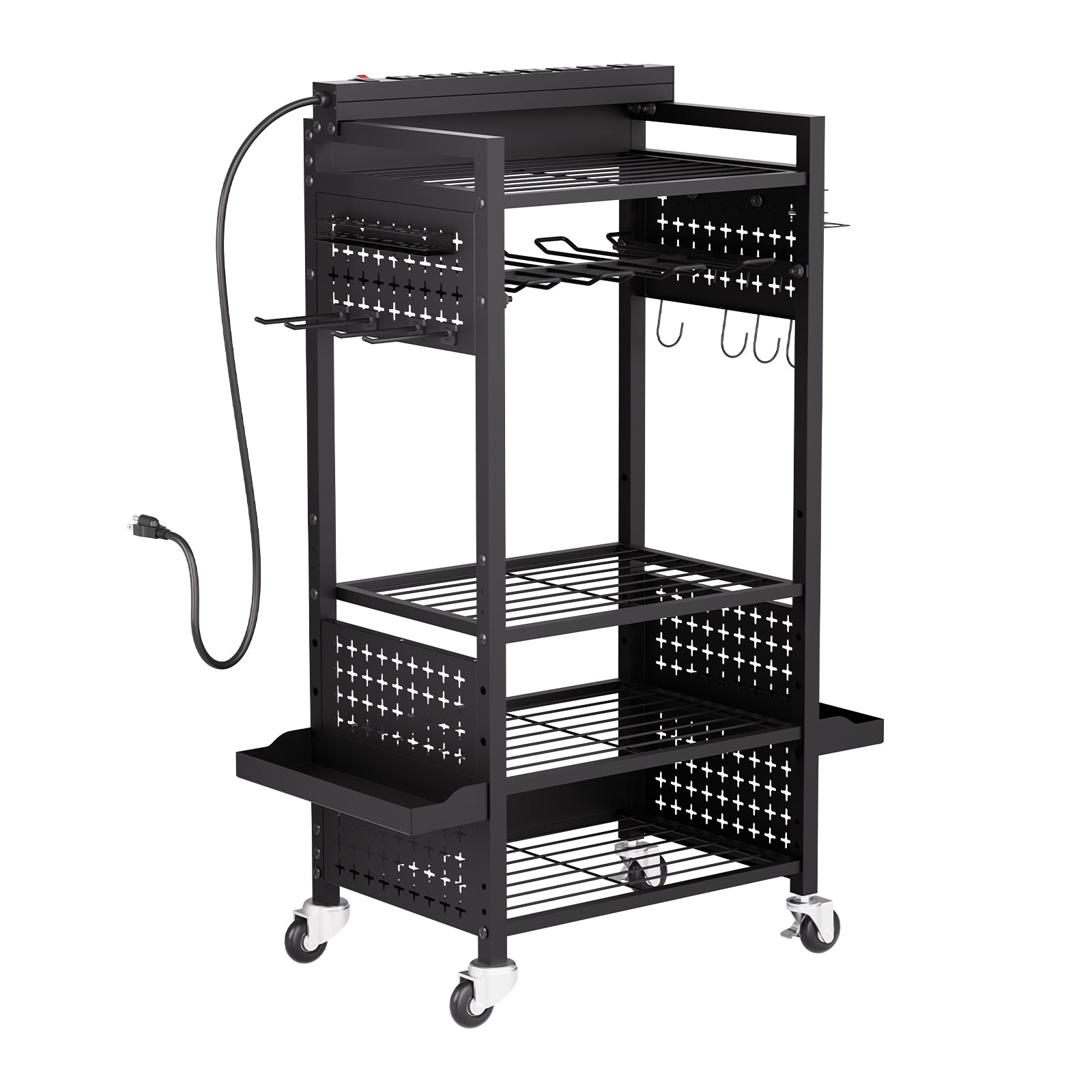 5-tier Tool Organizer Cart with Charging Station Garage Cart on Wheels