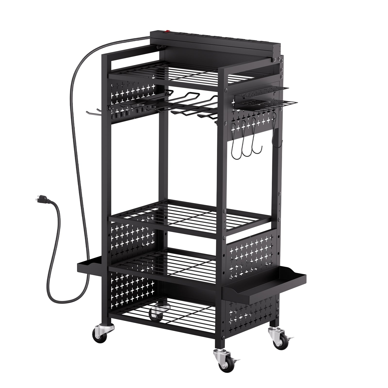 5-tier Tool Organizer Cart with Charging Station Garage Cart on Wheels