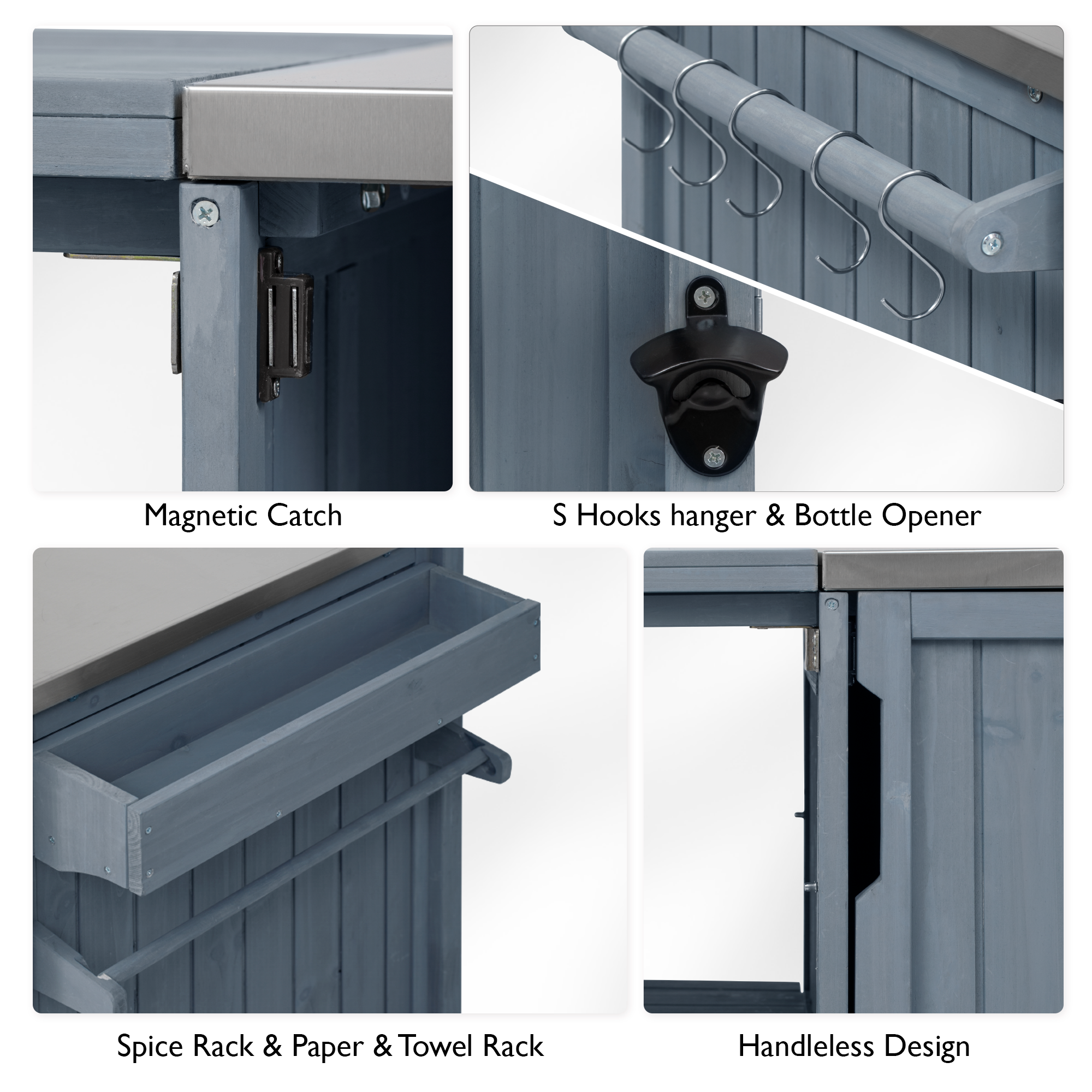 K&K 66.5" Outdoor Kitchen Island for Big Green Egg Grills, Solid Wood Outdoor Grill Cart for Tabletop Grill with Stainless Steel Top, Drawer, Compatible with Large Big Green Egg, Kamado Joe- Grey Blue