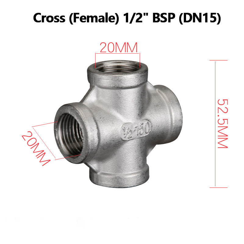 304 Stainless Steel BSP Pipe Fittings — Tee, Cross & Reducing Connectors 1/8"–2"