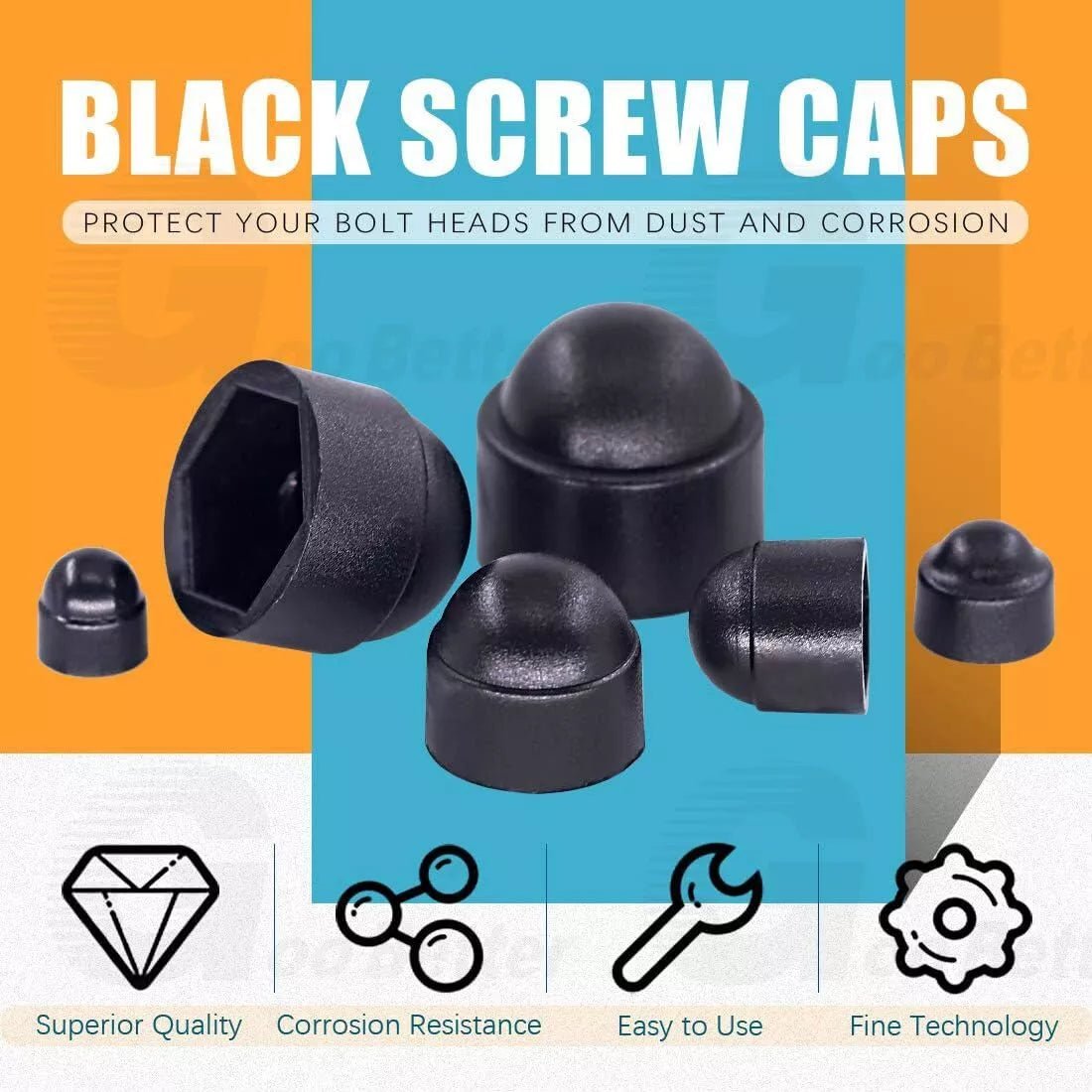145pcs M4 - M12 Dome Hex Bolt Nut Head Caps Cover Against Protection Plastic Black - HomeDIYer