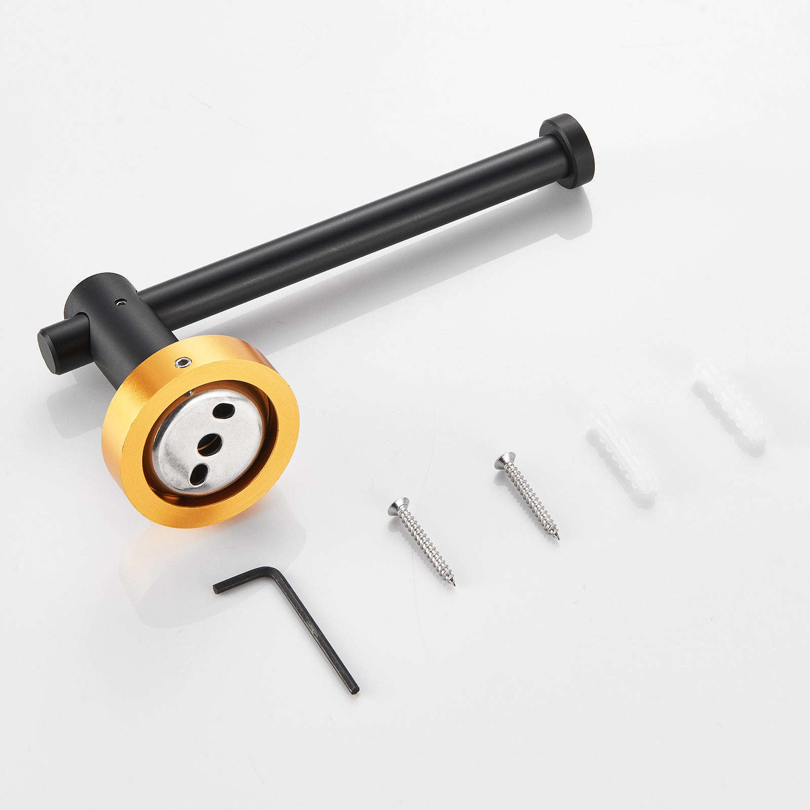 Adjustable 3-Piece Bathroom Hardware Set – Black Gold Towel Bar 16-27”, Towel Ring & TP Holder