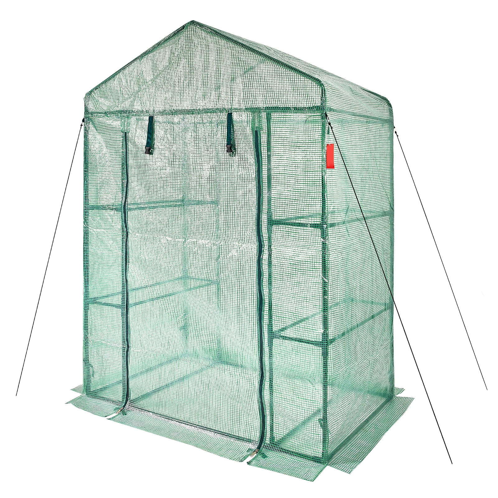 4.6ft x 2.4ft x 6.7ft Walk‑In Greenhouse with 4 Shelves — High‑Strength PE Cover Roll‑Up Door & Steel Frame Green