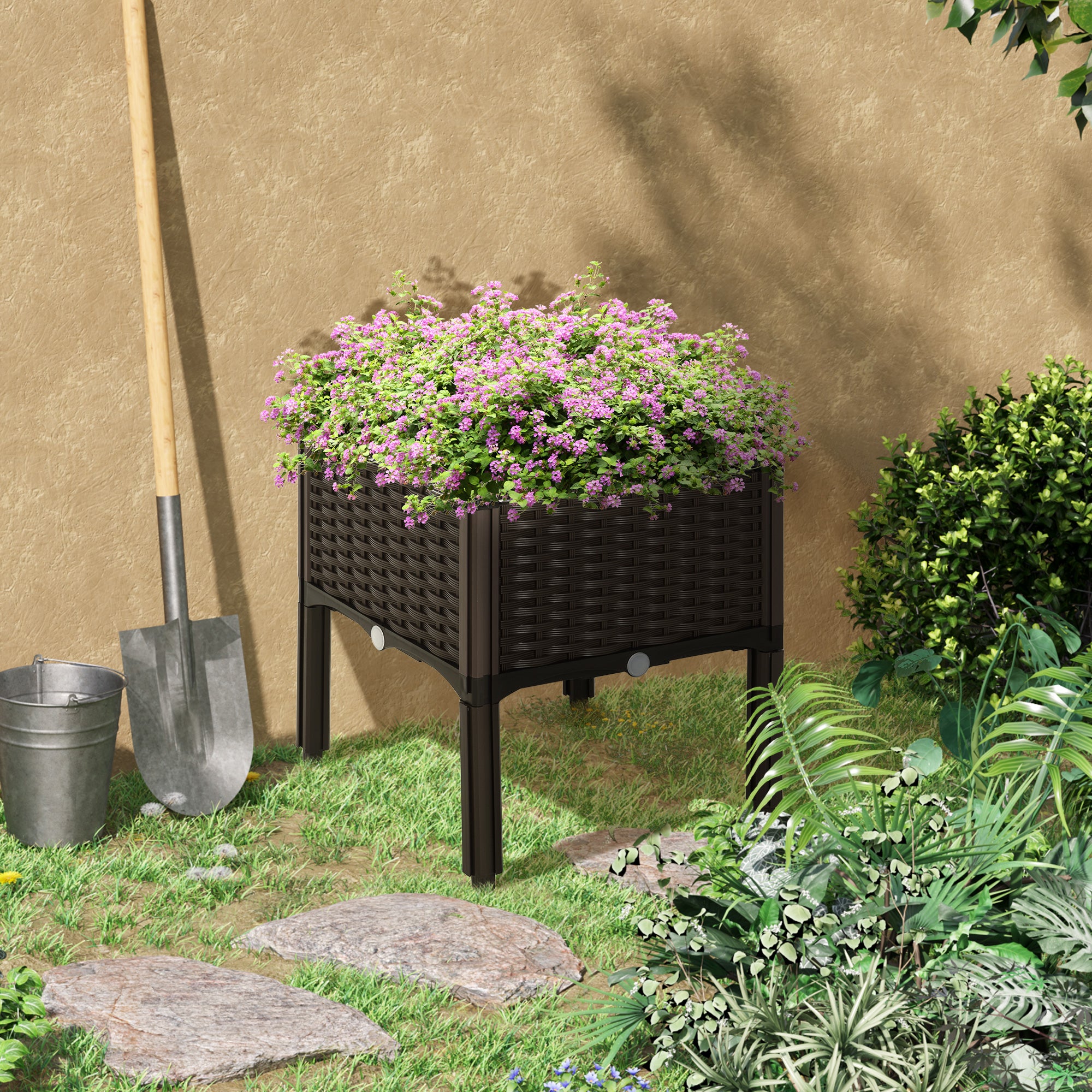 Outsunny Raised Garden Bed with Legs, Self-Watering Planter Box Raised Bed to Grow Flowers, Herbs & Vegetables, Brown