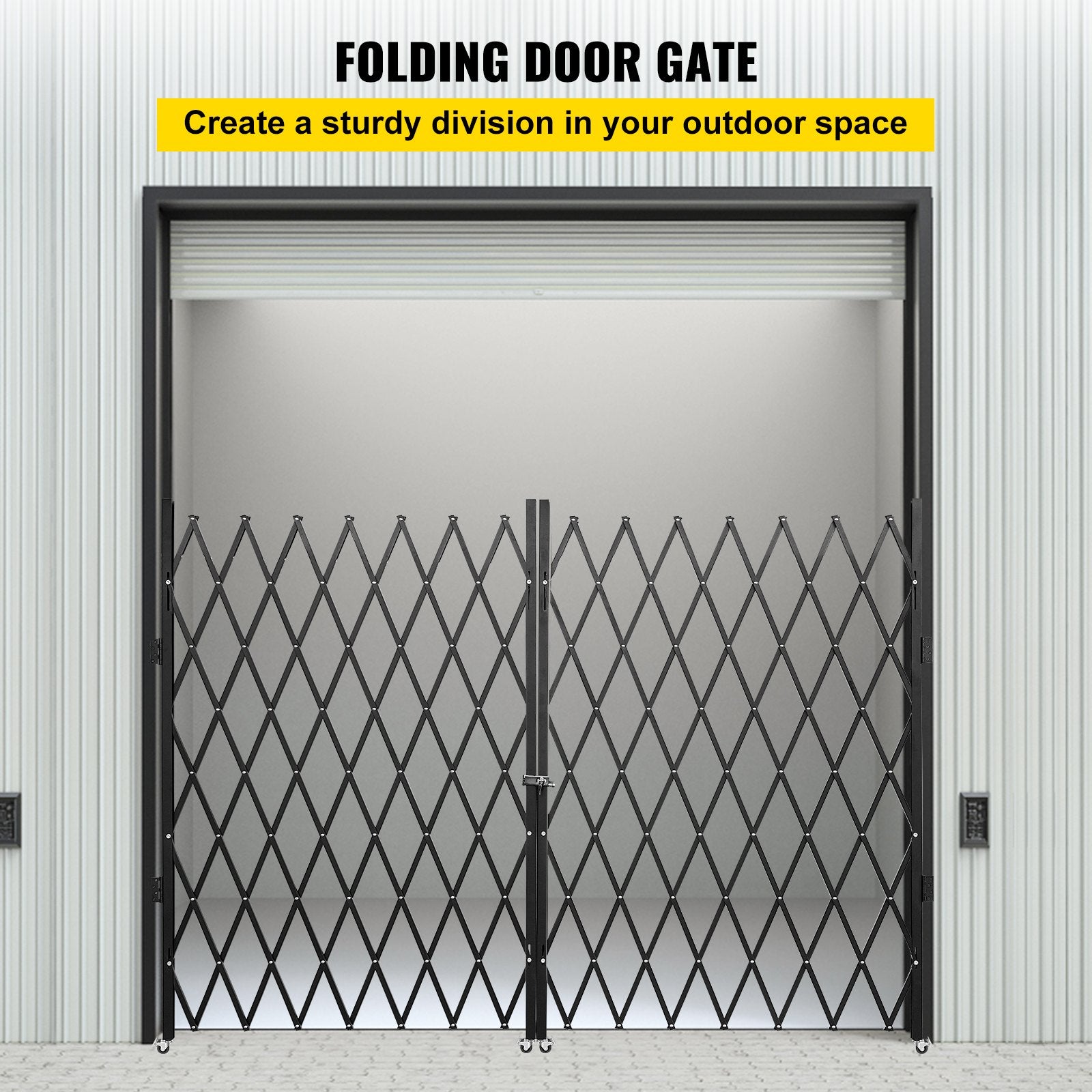 Double Folding Security Gate, 5.1' H x 10.2' W Folding Door Gate, Steel Accordion Security Gate, Flexible Expanding Security Gate, 360° Rolling Barricade Gate, Scissor Gate or Door with Keys