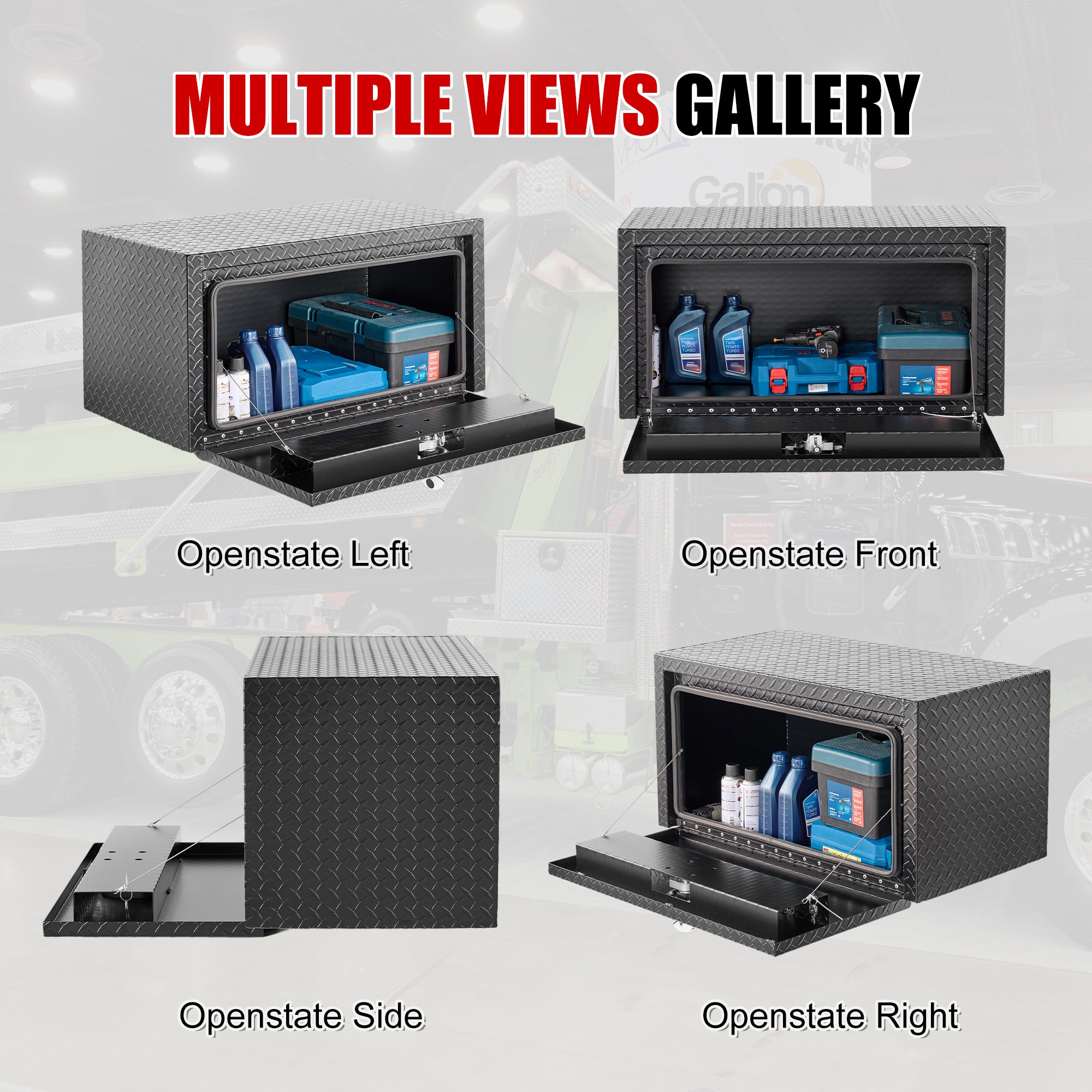 36" Aluminum Underbody Truck Tool Box — Heavy‑Duty Matte Black Diamond Plate, Waterproof & Lockable