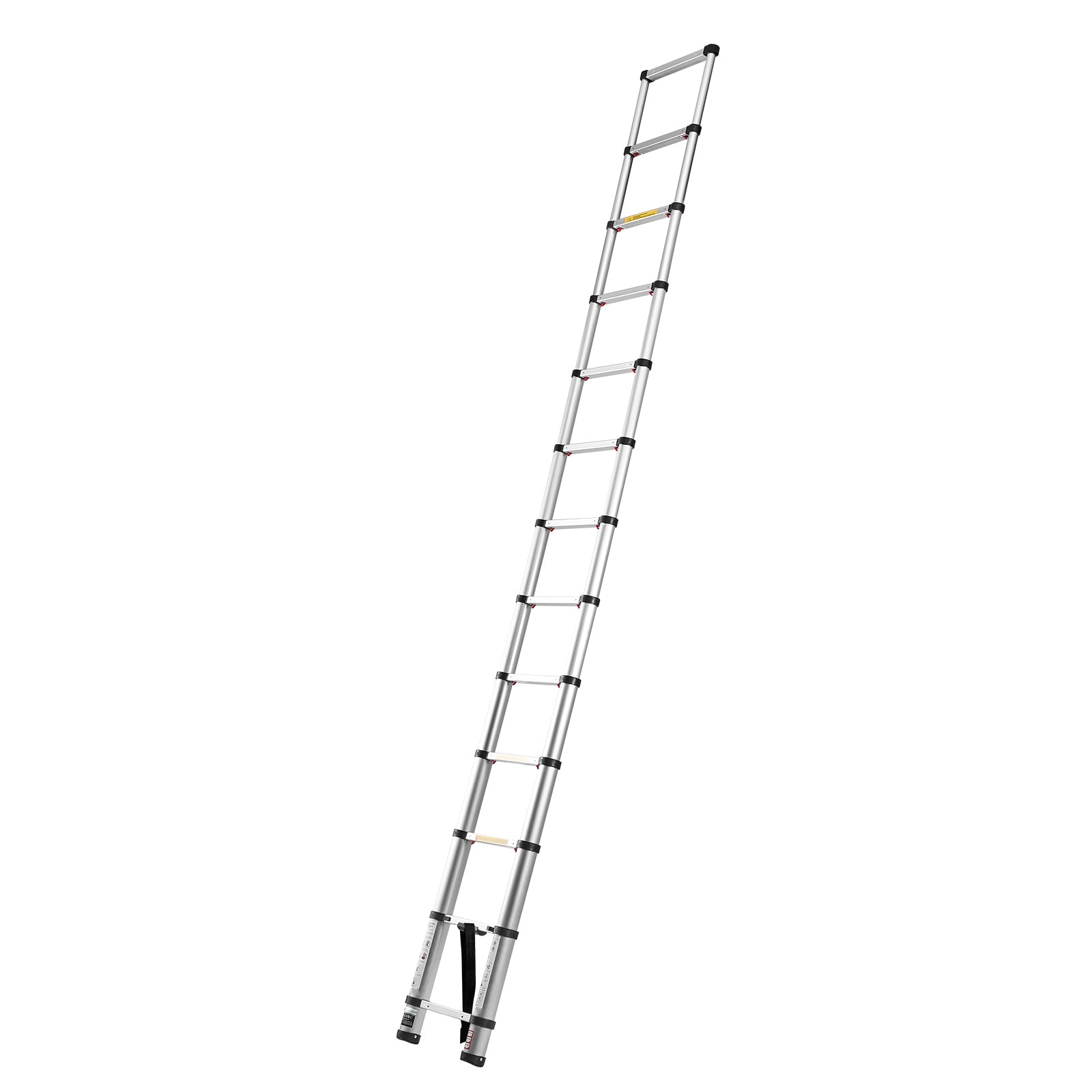 12.5FT Telescoping Aluminum Ladder — 330 lb Capacity, One‑Touch Retraction, Widened Steps, Silver
