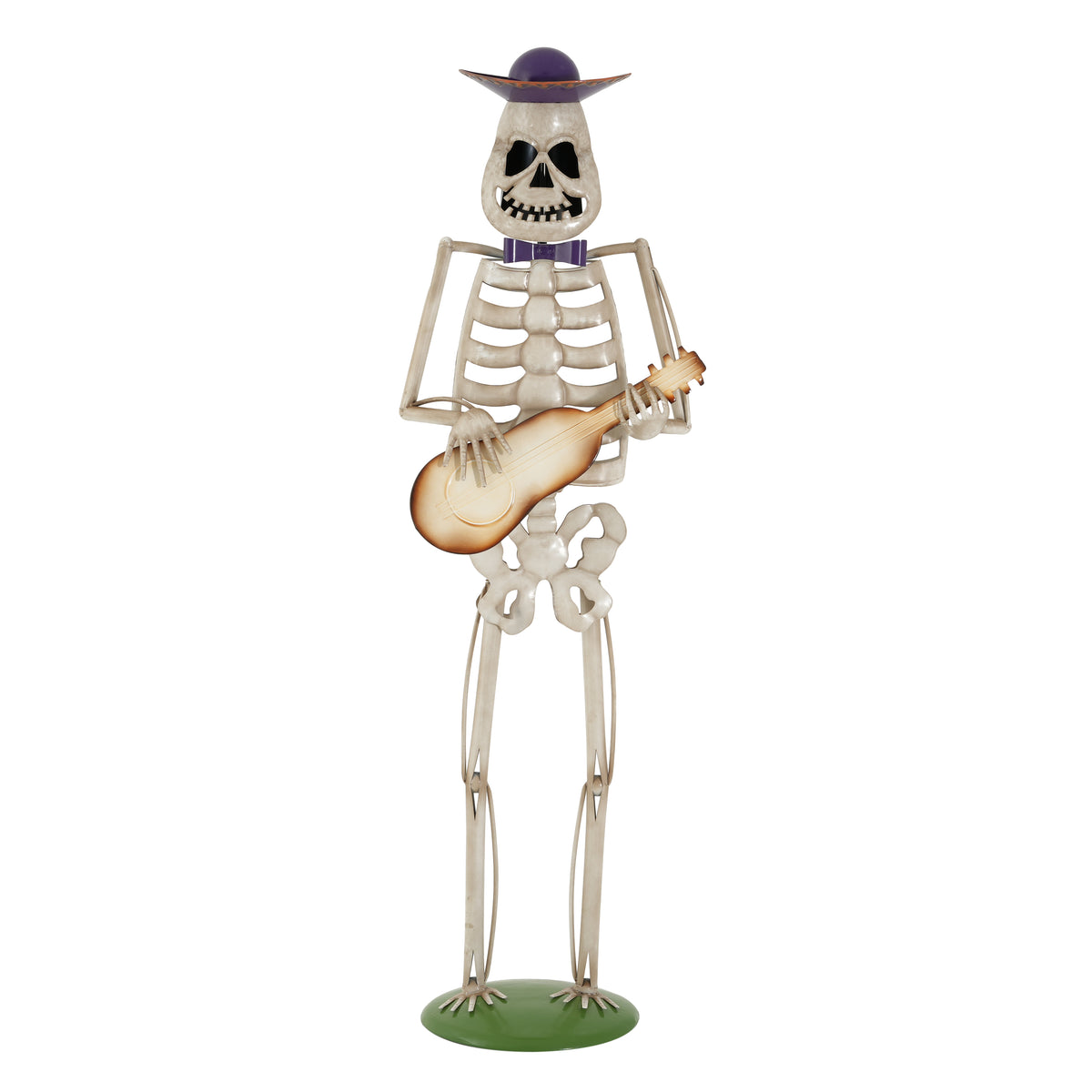 Halloween Skeleton Guitar Statue, 61.8-Inch Metal Yard Decoration