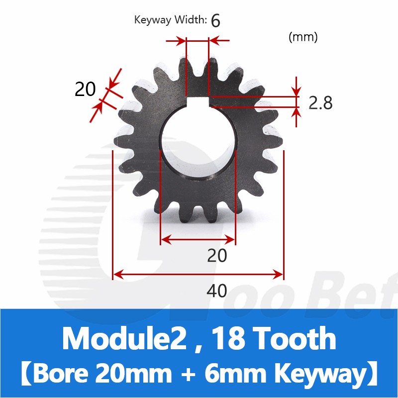 Spur Gear C45 Steel Black Oxided Module 2 Pinion 12-30 Tooth Keyway 10-32mm Flat