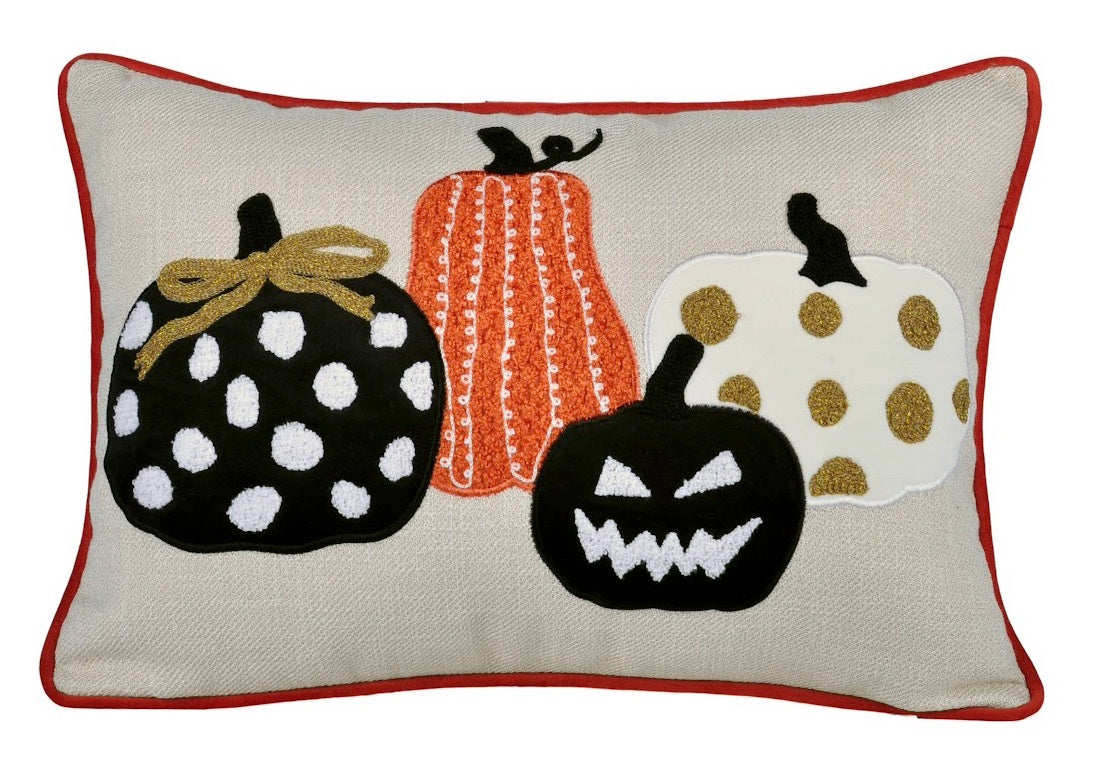 Halloween Pumpkin Embroidered Lumbar Pillows 14 x 20 in, Set of 2