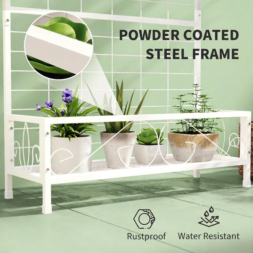 White Plant Holder,Metal Tall Plant Stand with Trellis and Hanging Bar,for Indoor Outdoor Use