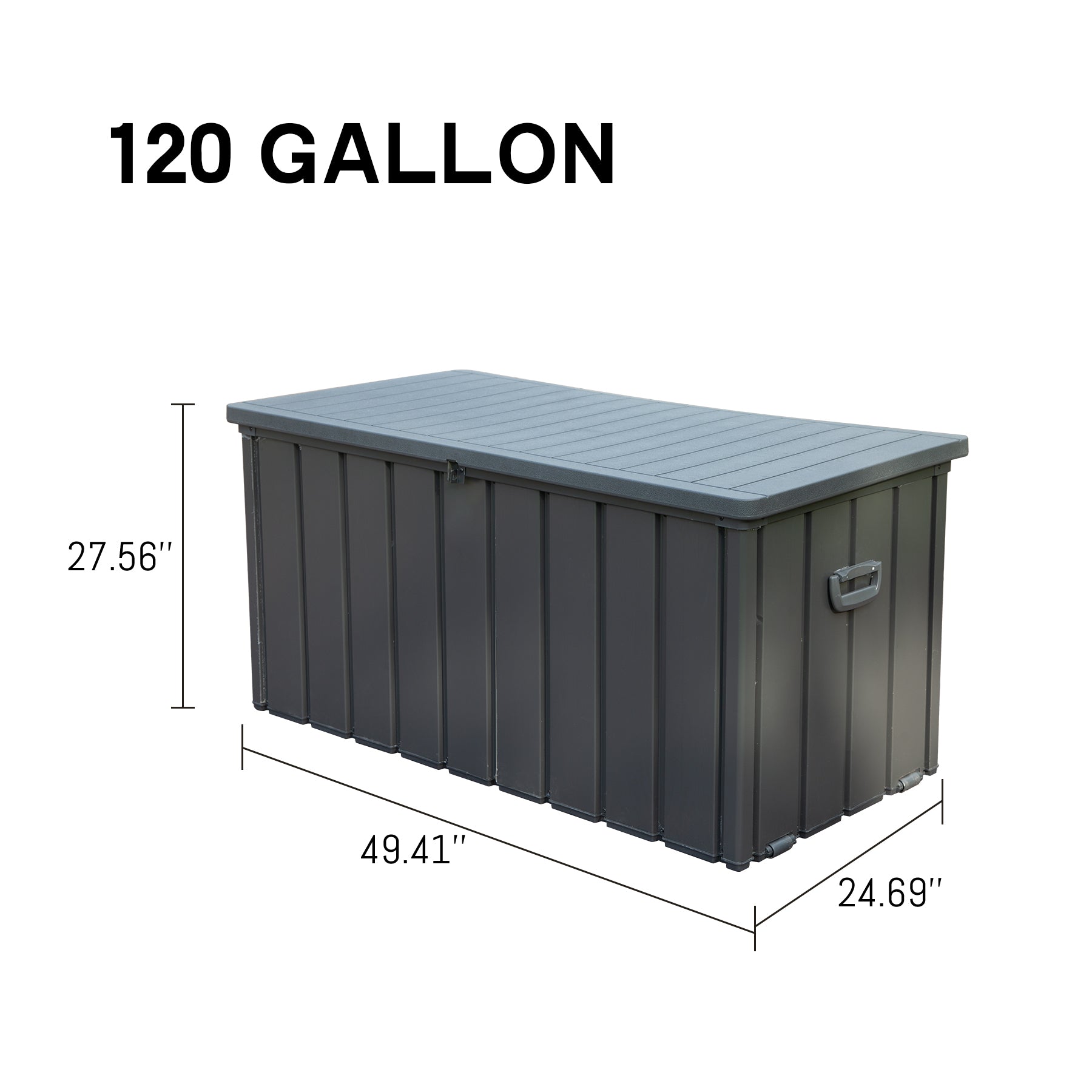 120 Gallon Outdoor Steel Deck Box with Double‑Layer Resin Lid – Tall Waterproof Patio Storage Bench, Dark Gray, 440 lb Capacity