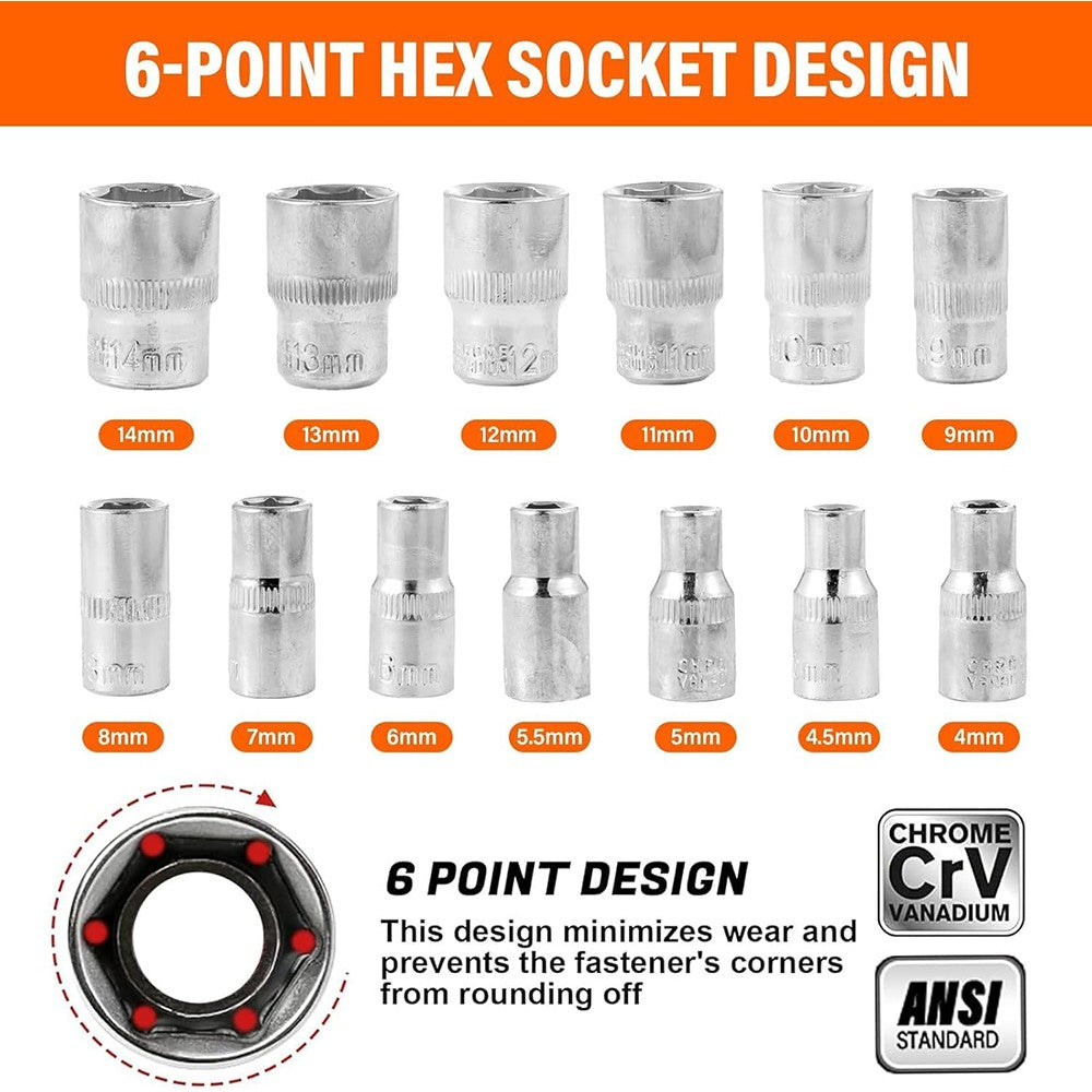 46Pcs 1/4" Drive Socket Set & Screwdriver Bits Ratchet Wrench Drill Bits Set