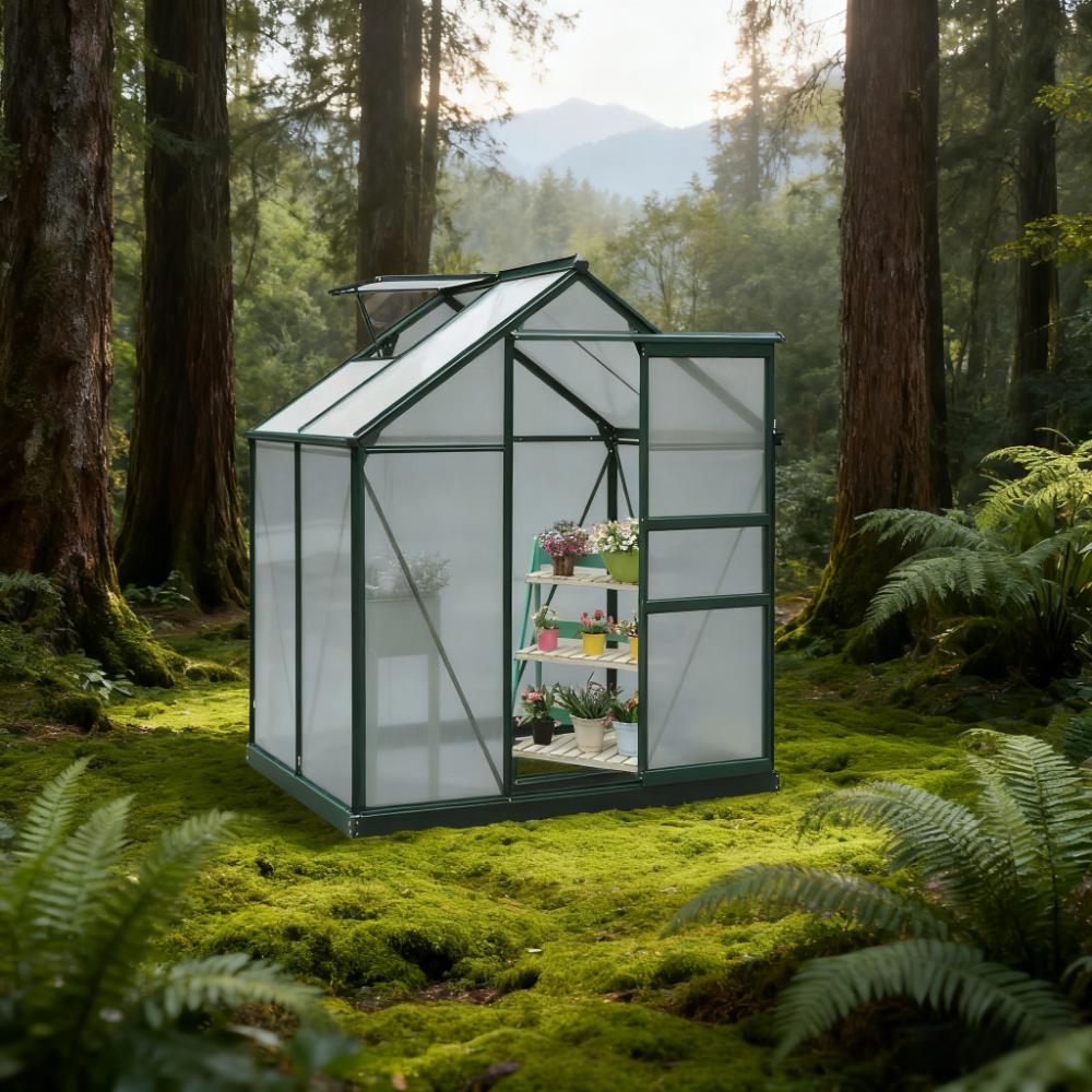 6ft x 4ft Polycarbonate Walk‑In Greenhouse — Aluminum Frame Rain Gutter & Adjustable Roof Vent Multi