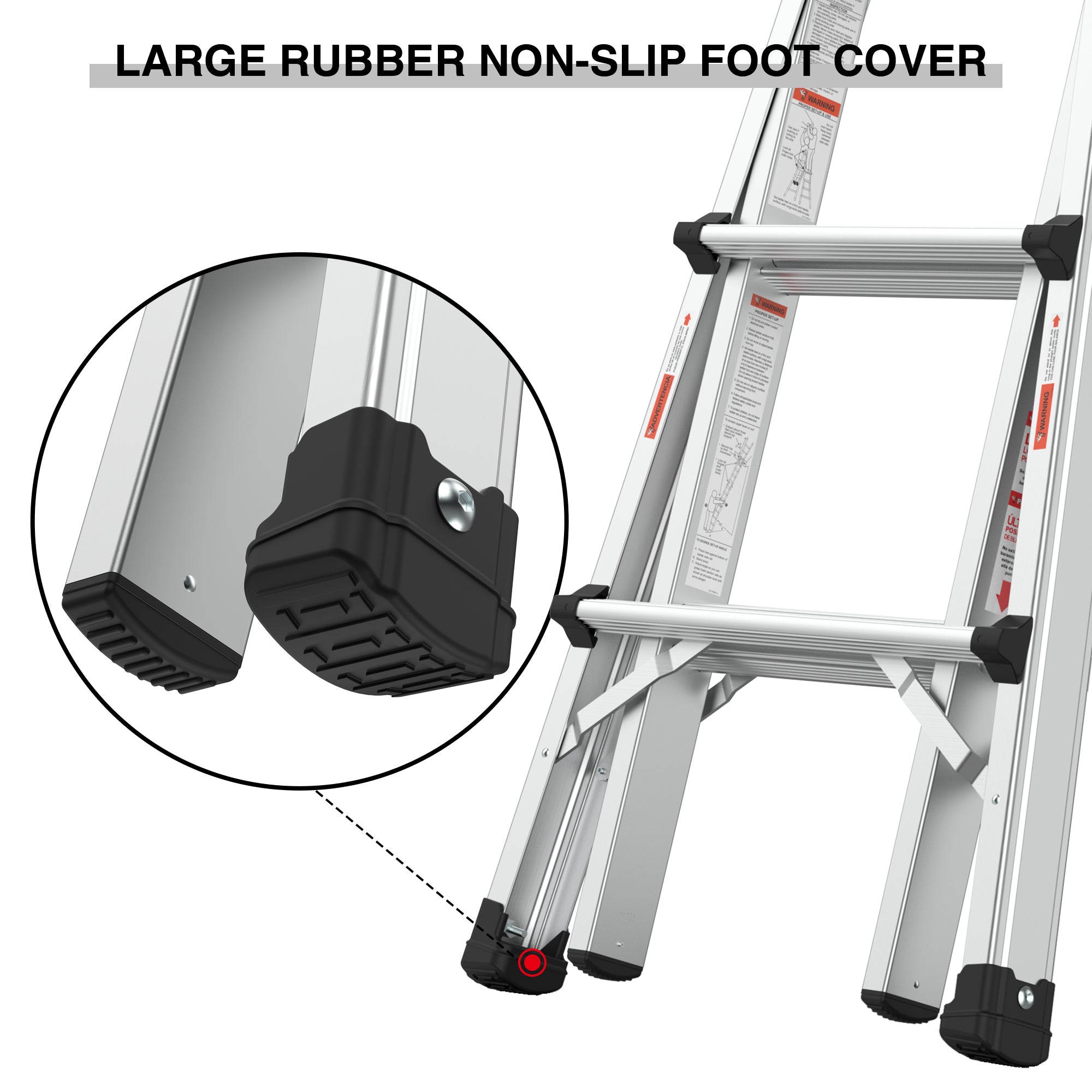 22 FT Aluminum Multi‑Position Ladder with Wheels — 300 lb Capacity, A‑Frame, Extension & More, Metallic Grey