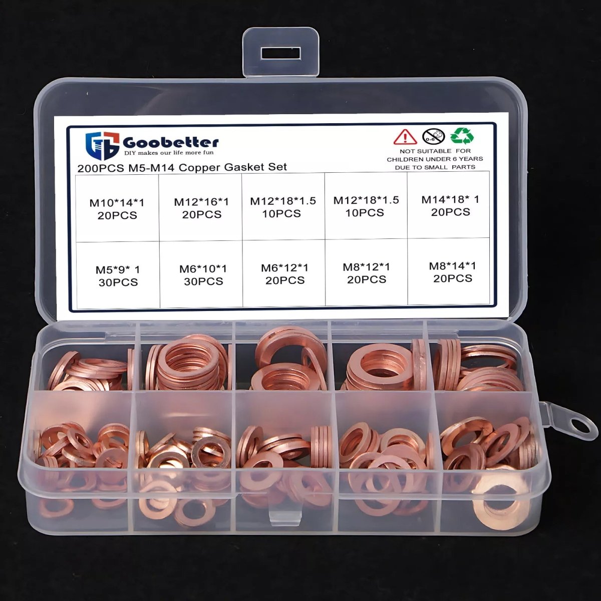 200PCS Gasket Crush Washers Set Assorted Solid Copper Car Engine Seal Flat Ring - HomeDIYer