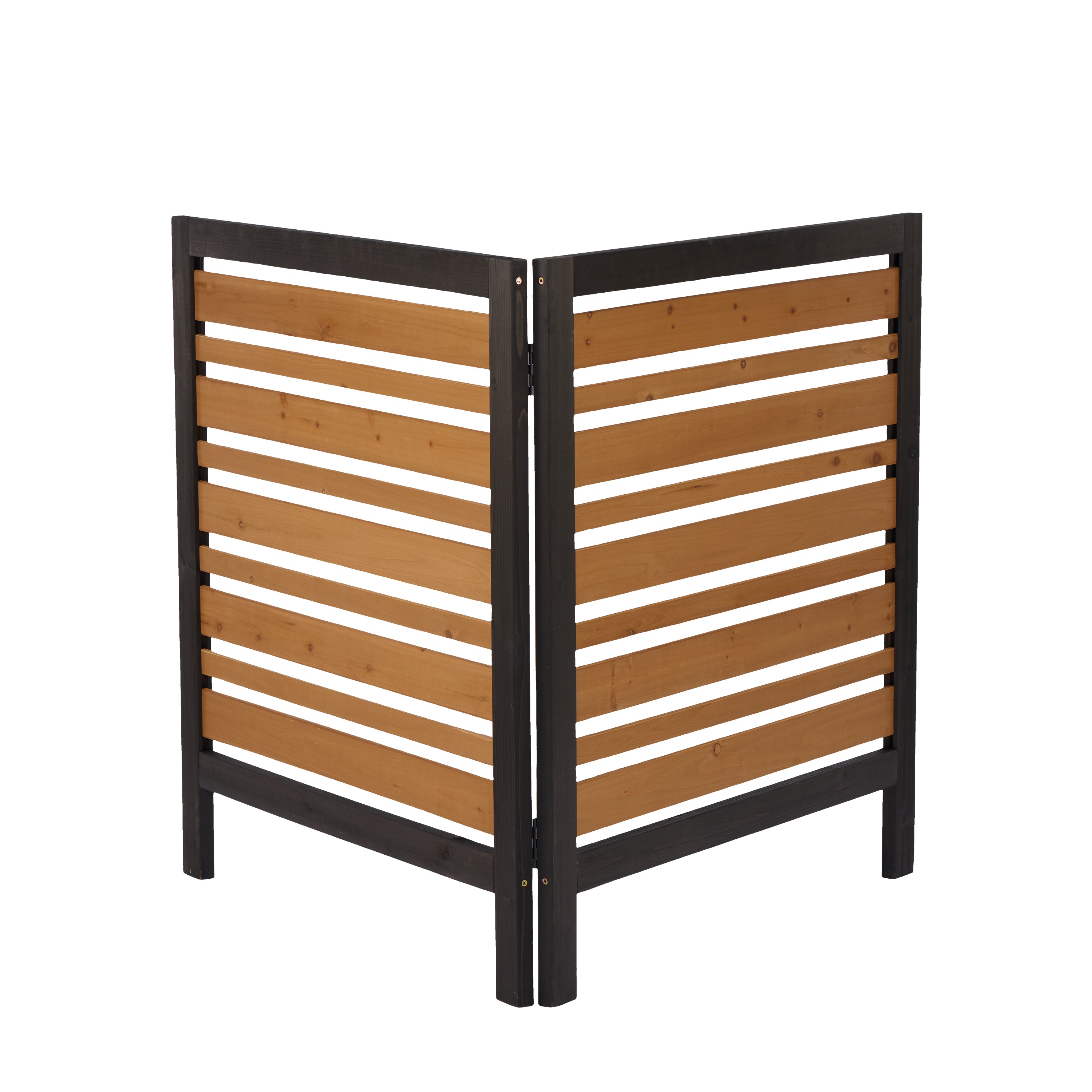 2‑Panel Solid Wood Outdoor Privacy Screen — 38" W x 42" H, Black & Gold, AC Fence & Trash Can Enclosure
