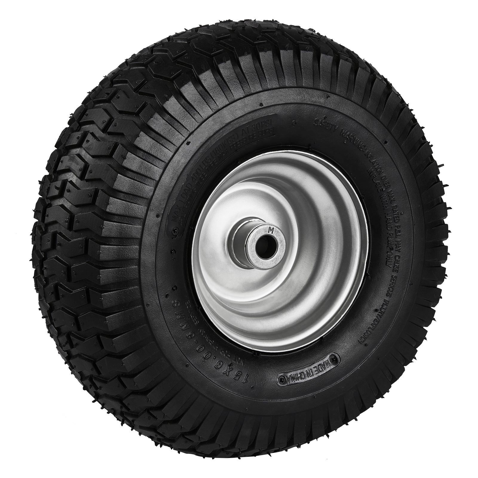 2-Pack 15x6-6" Lawn Tractor Tires – Turf Pneumatic with Rims, 3" Centered Hub, 16 Adapters
